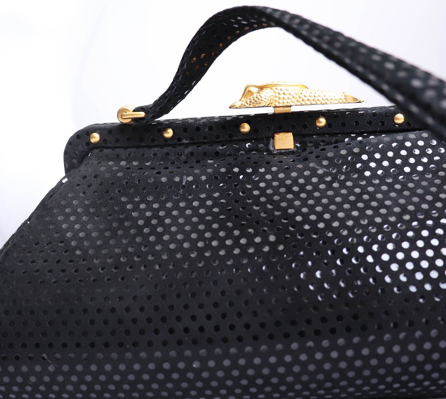 90's Black Suede and Gold Frog Handbag