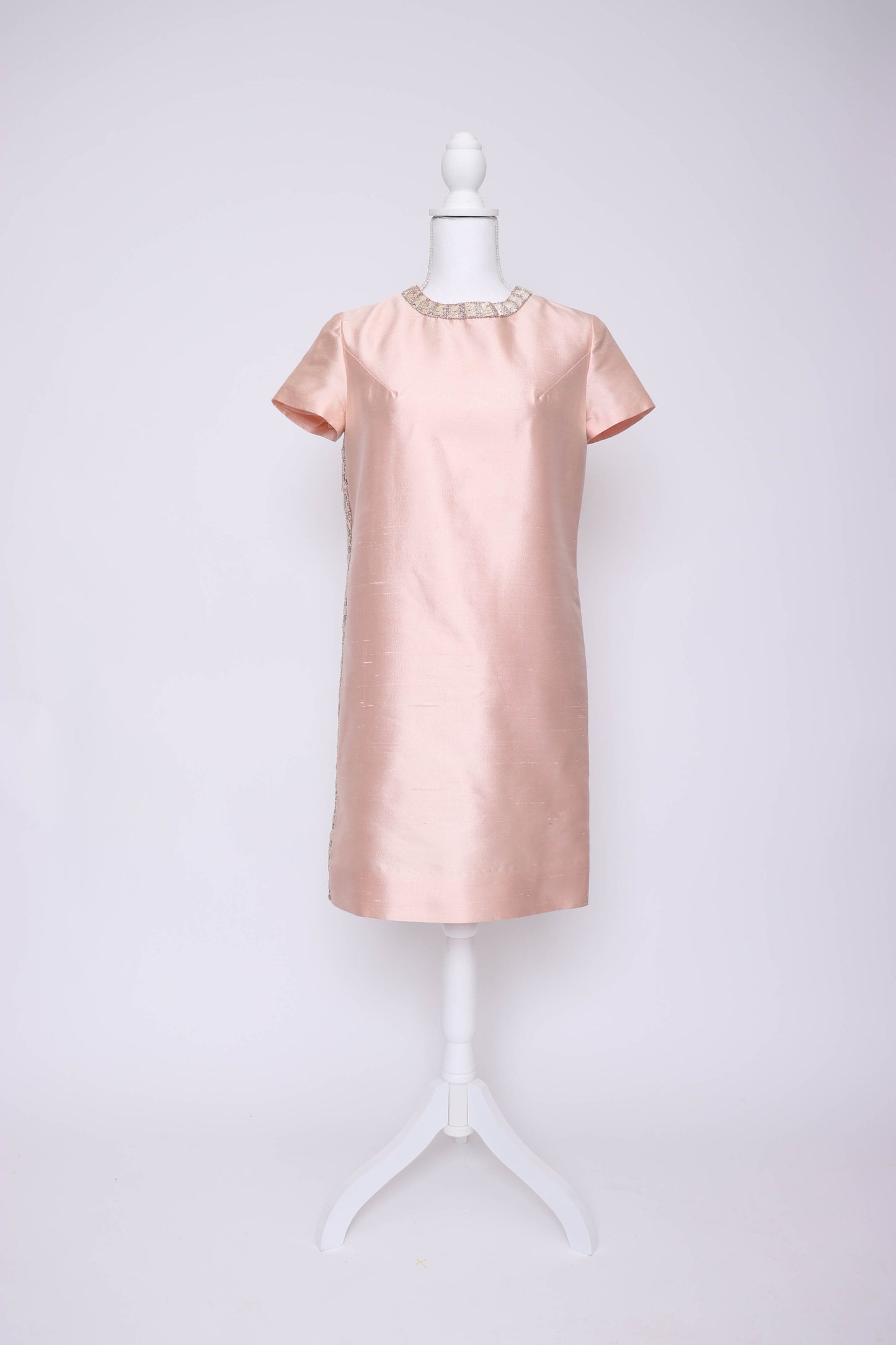 60's Pink Silk Beaded Shift Dress S
