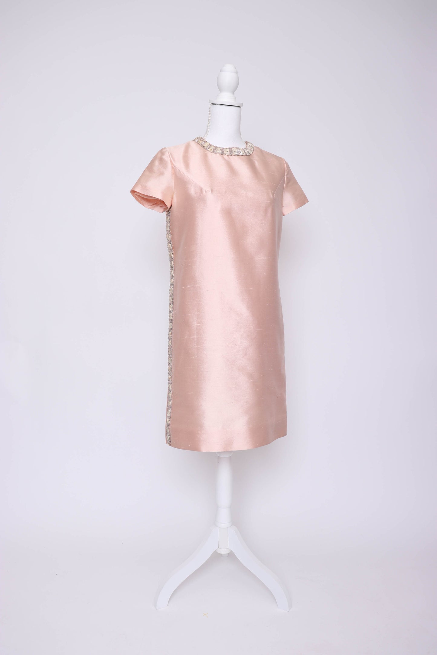 60's Pink Silk Beaded Shift Dress S
