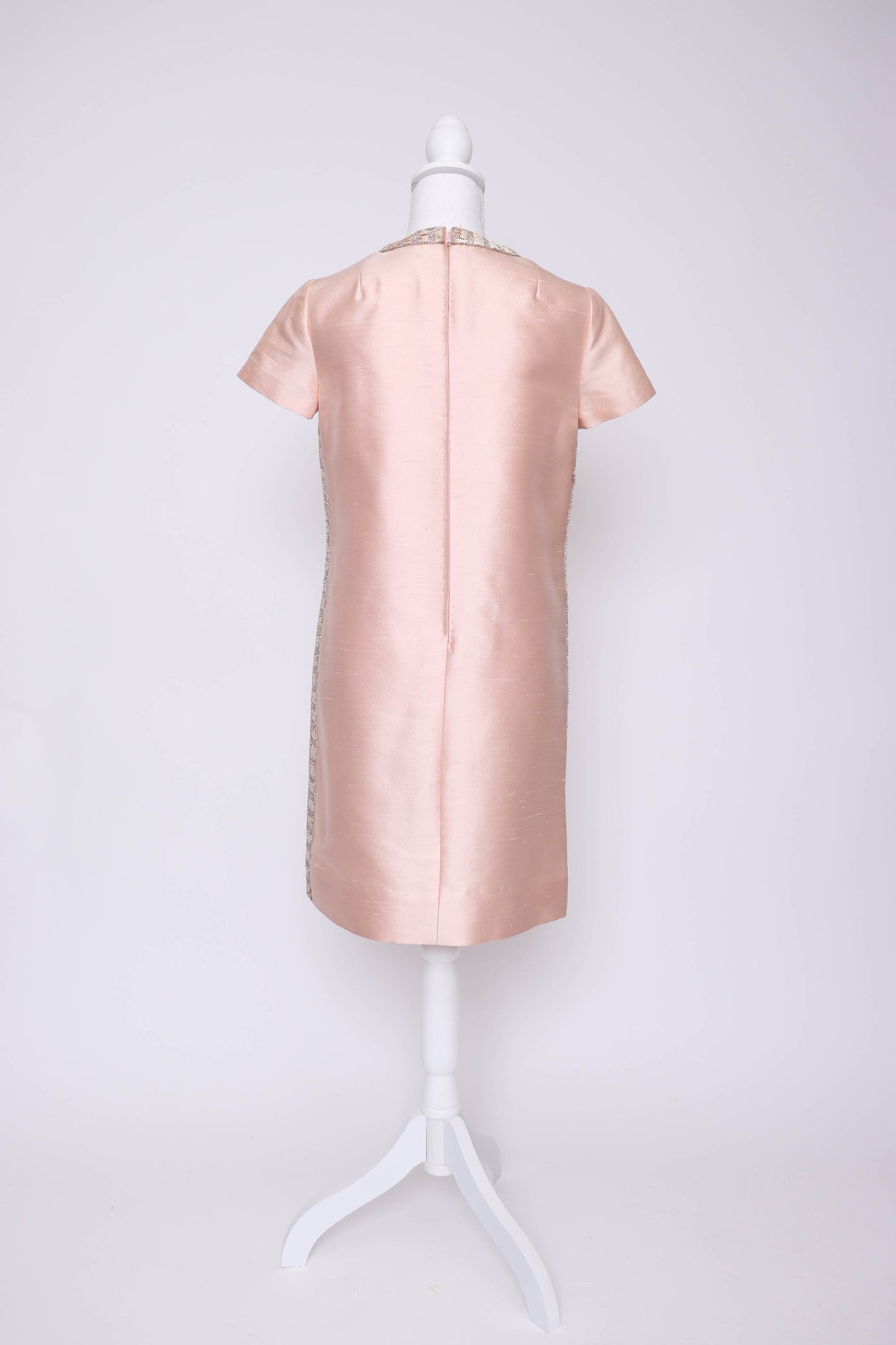 60's Pink Silk Beaded Shift Dress S