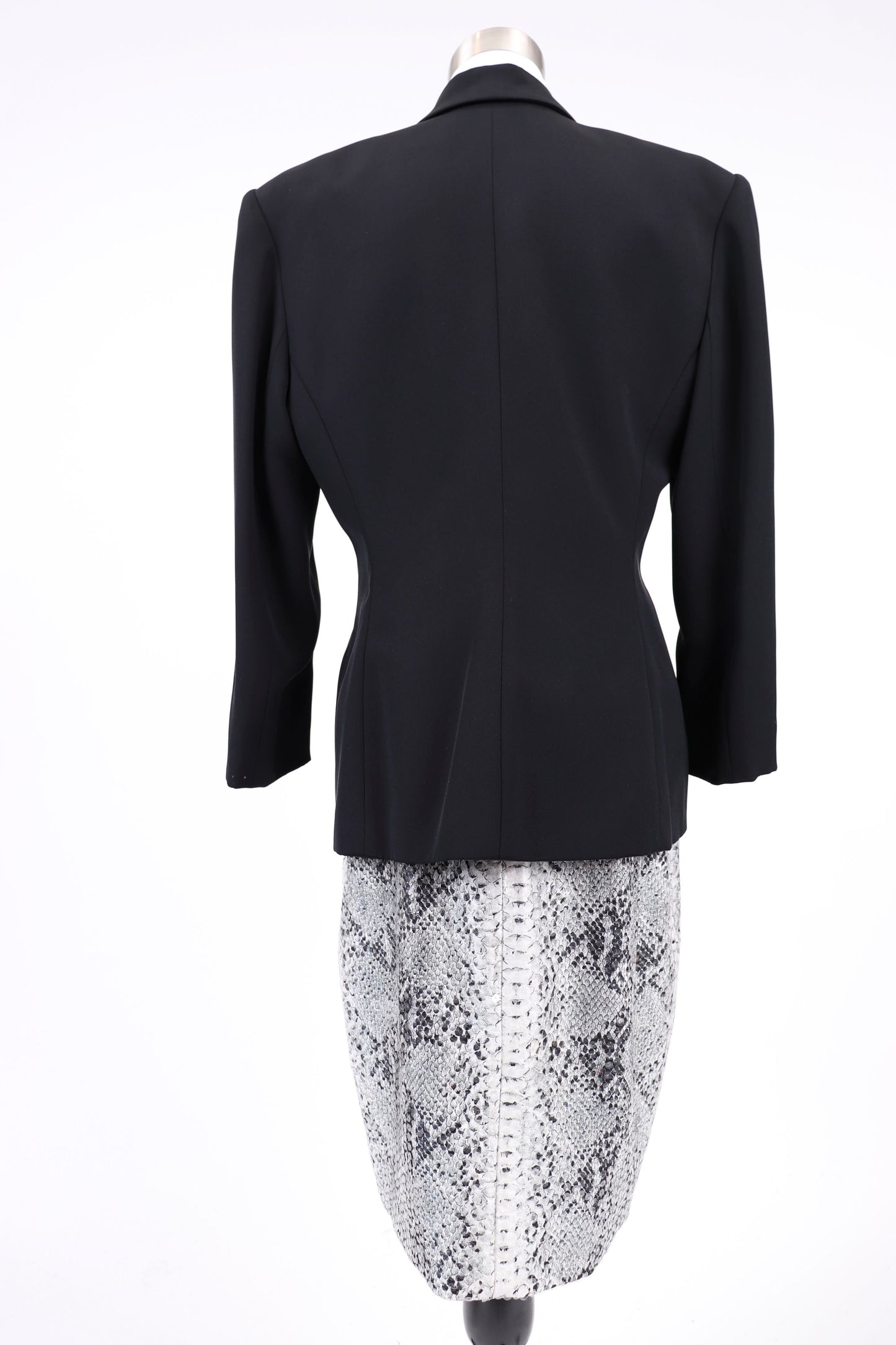 80's Eva Chun Black and Snakeskin Skirt Suit M/L