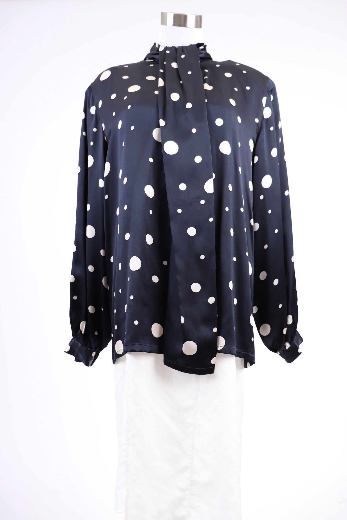 80's Blue Polka Dot Blouse L/XL