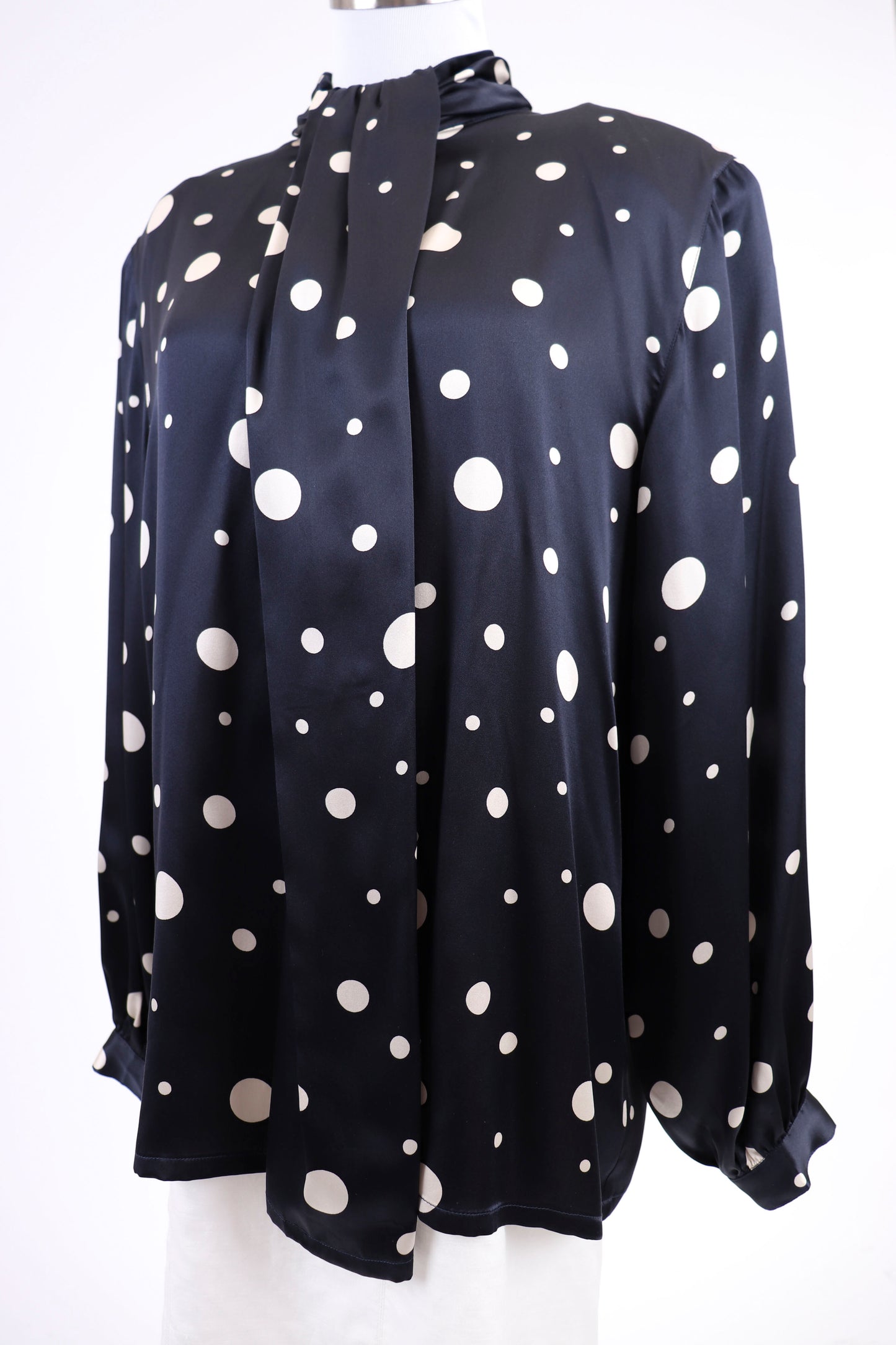 80's Blue Polka Dot Blouse L/XL