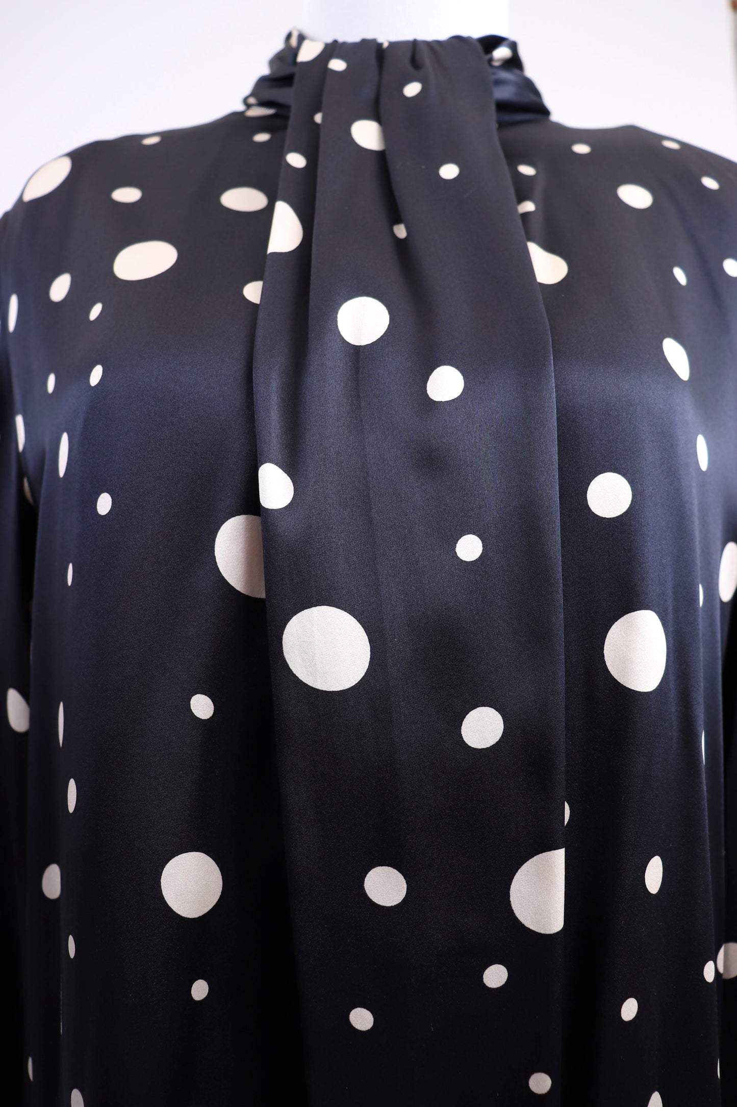 80's Blue Polka Dot Blouse L/XL