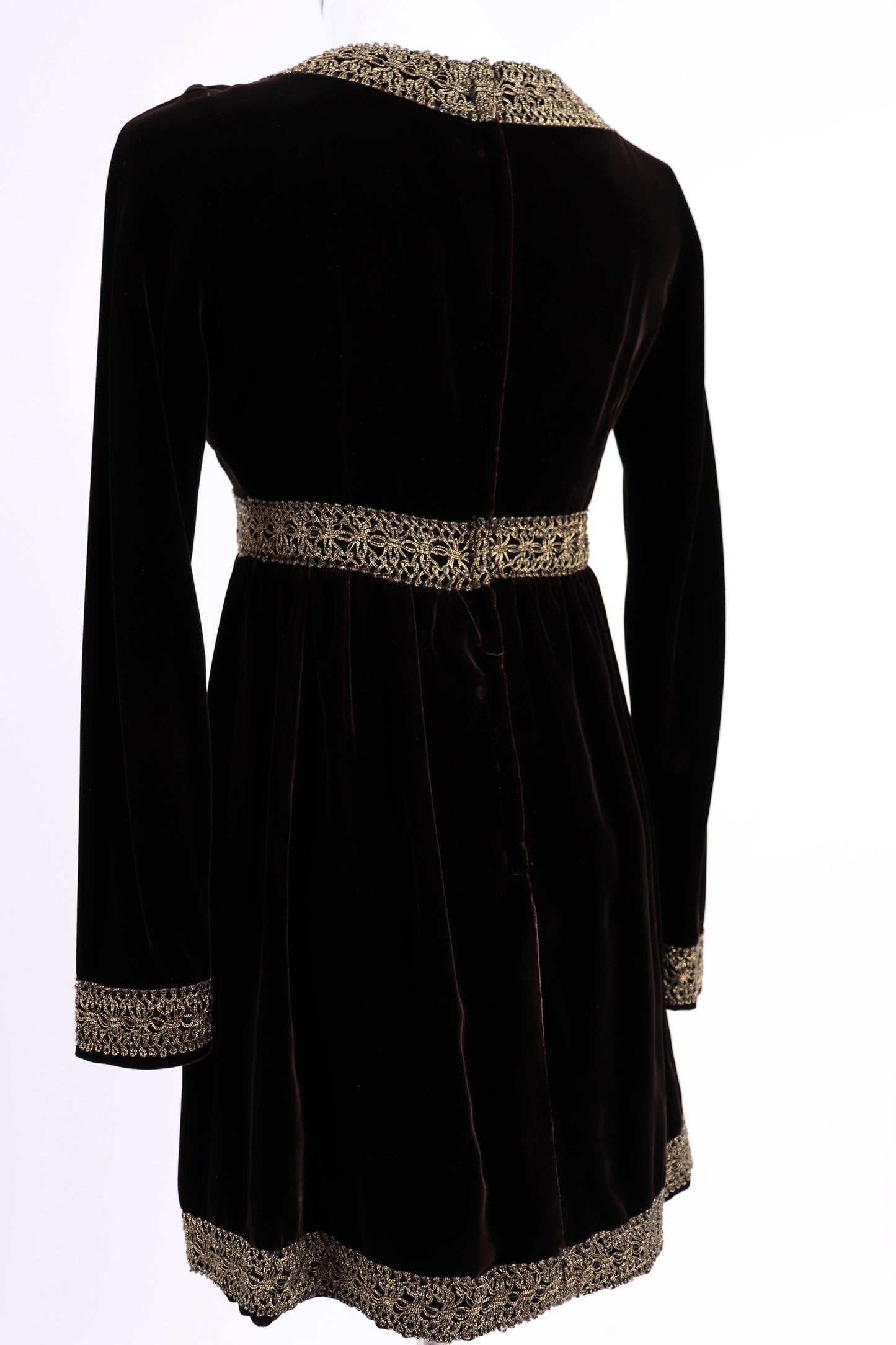 60's Garnet Velvet Brocade Dress XS