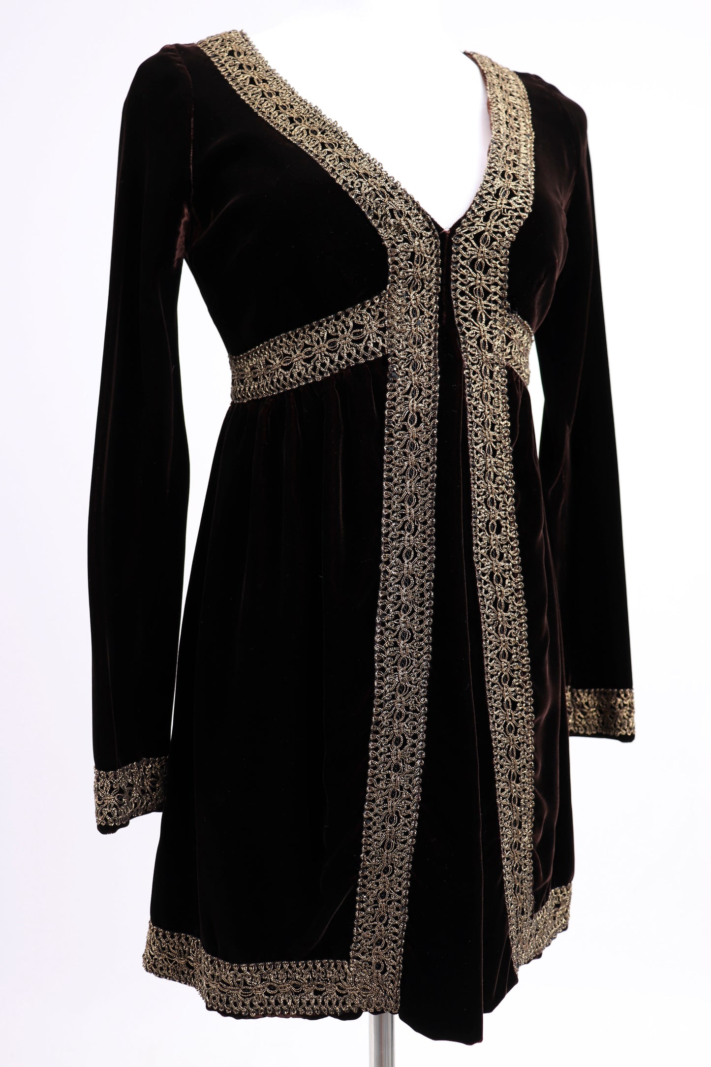 60's Garnet Velvet Brocade Dress XS