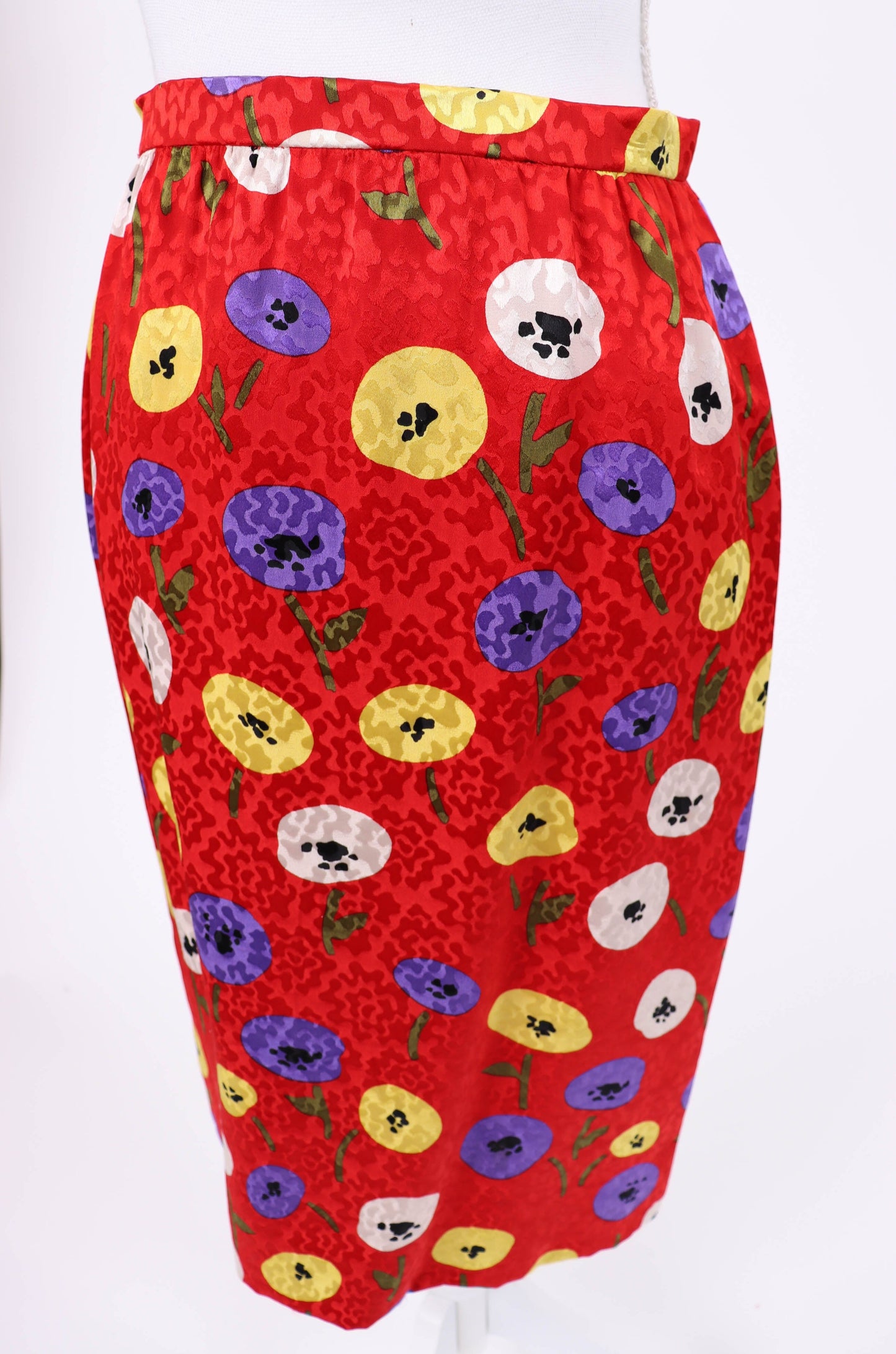 NY Galanos Red Silk Skirt Set S