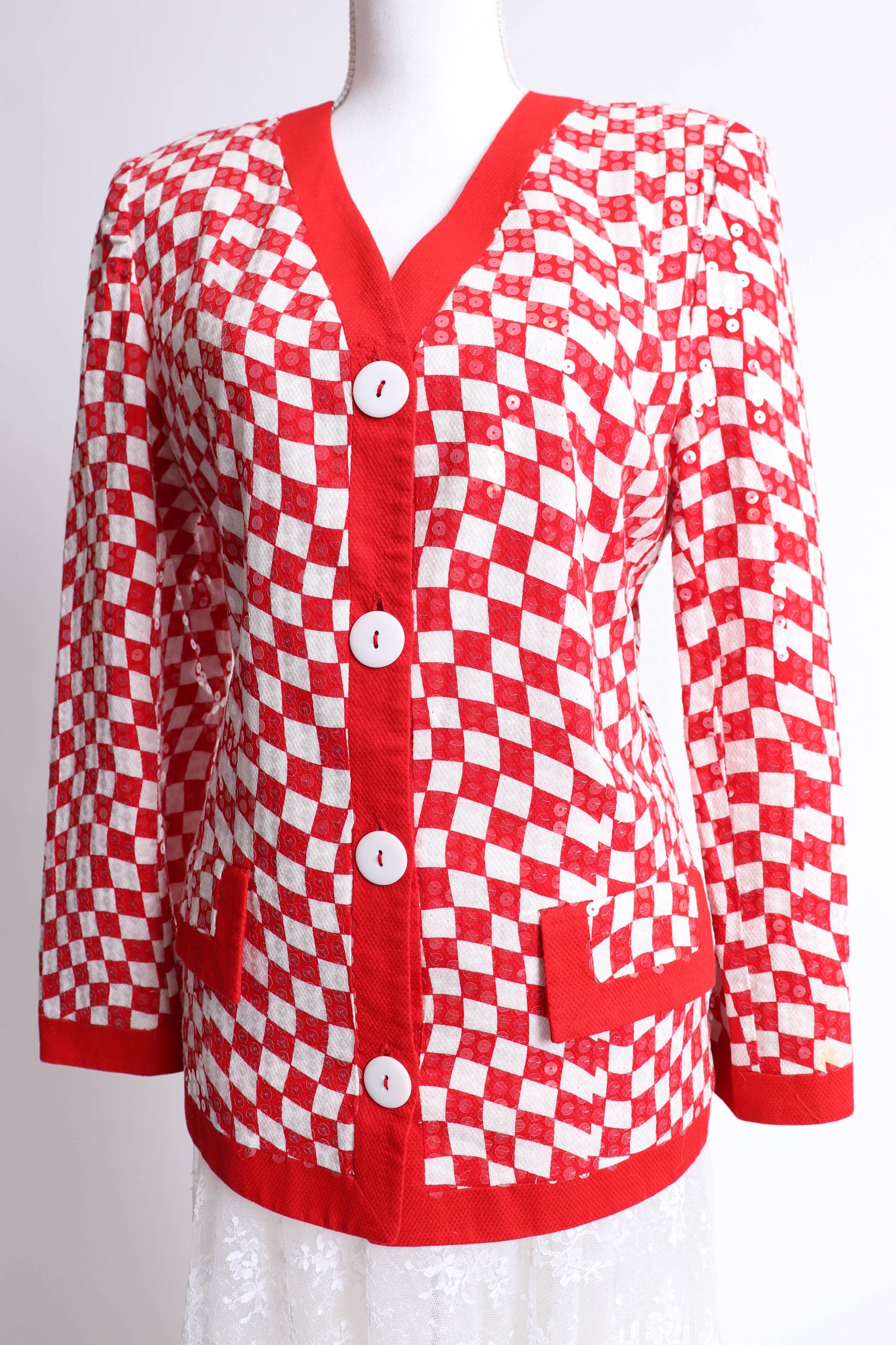 80's Red and White Cotton Blazer M/L