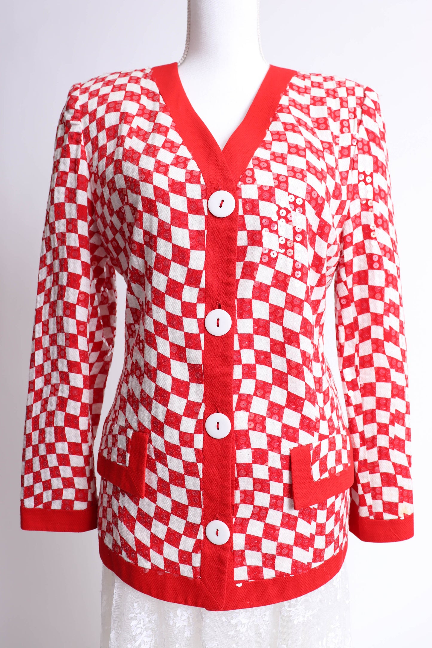 80's Red and White Cotton Blazer M/L