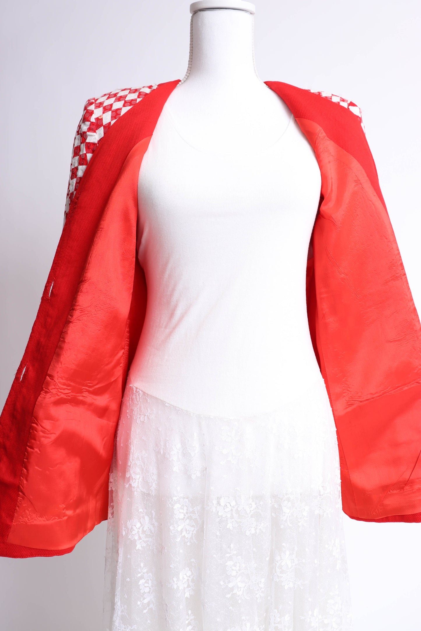 80's Red and White Cotton Blazer M/L