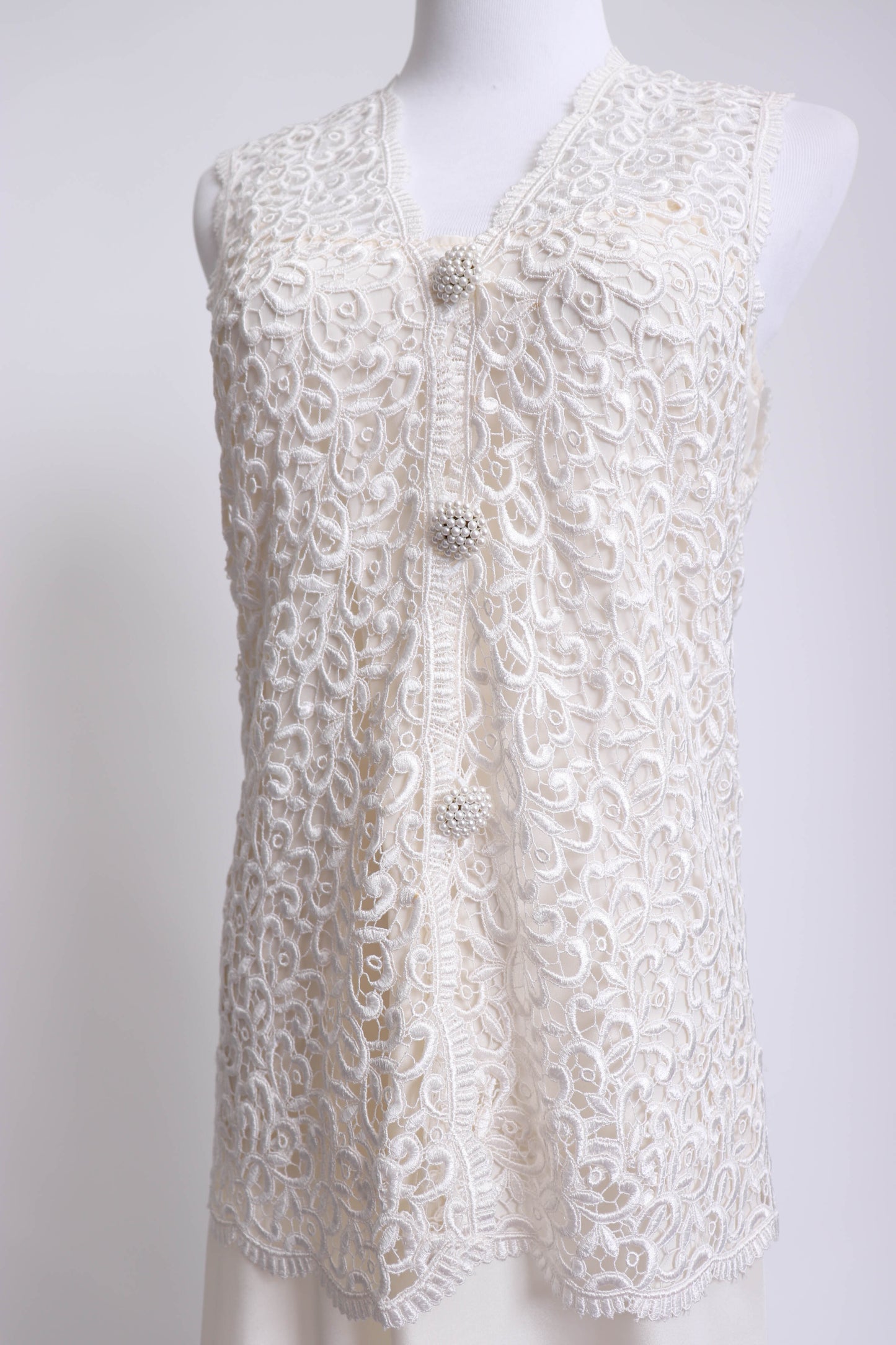 70's White Lace Vest M