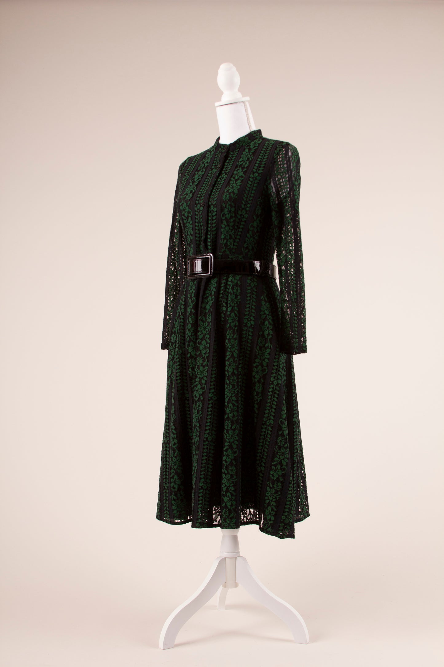80's Black and Green Lace Dress S
