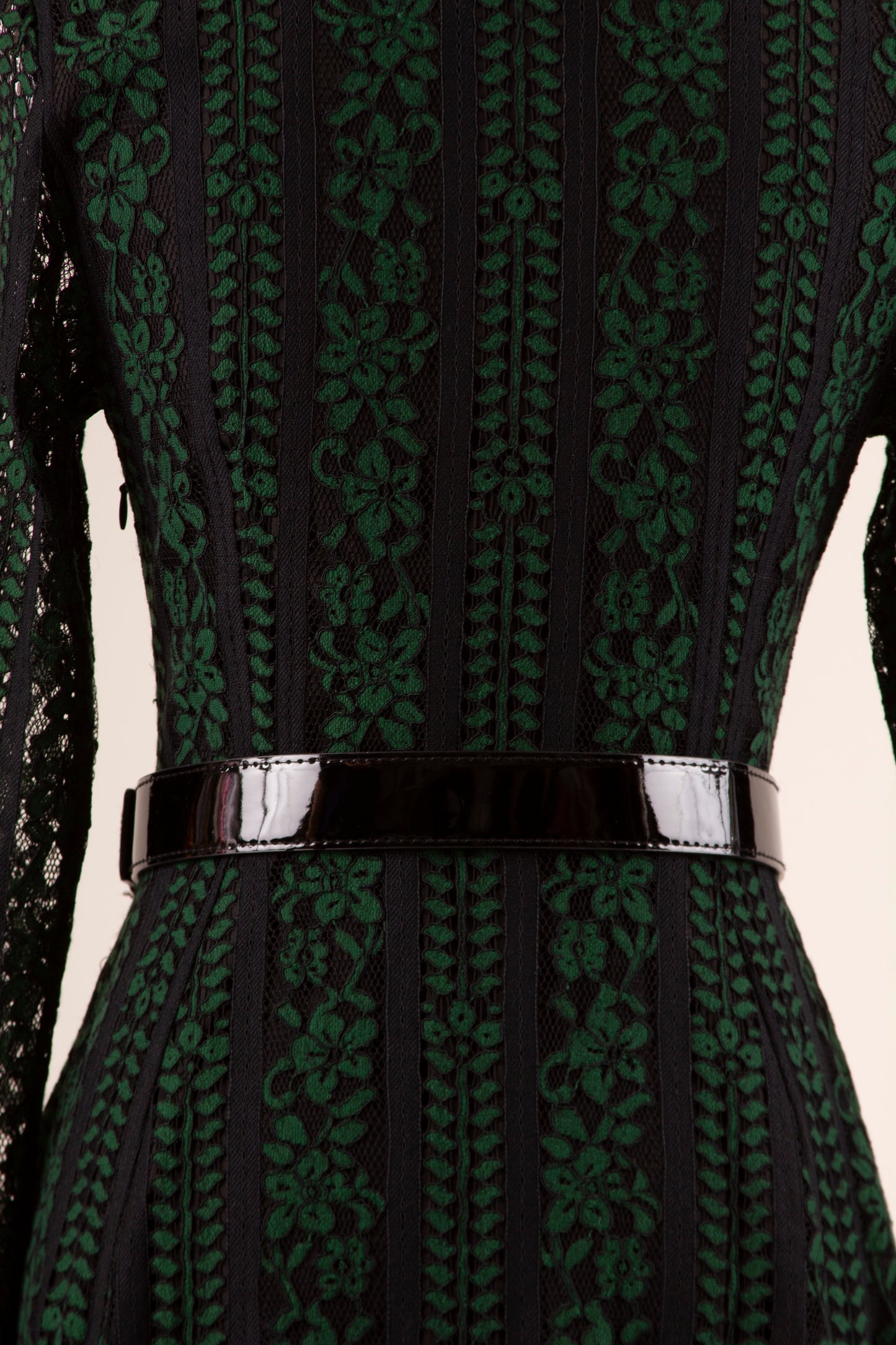 80's Black and Green Lace Dress S