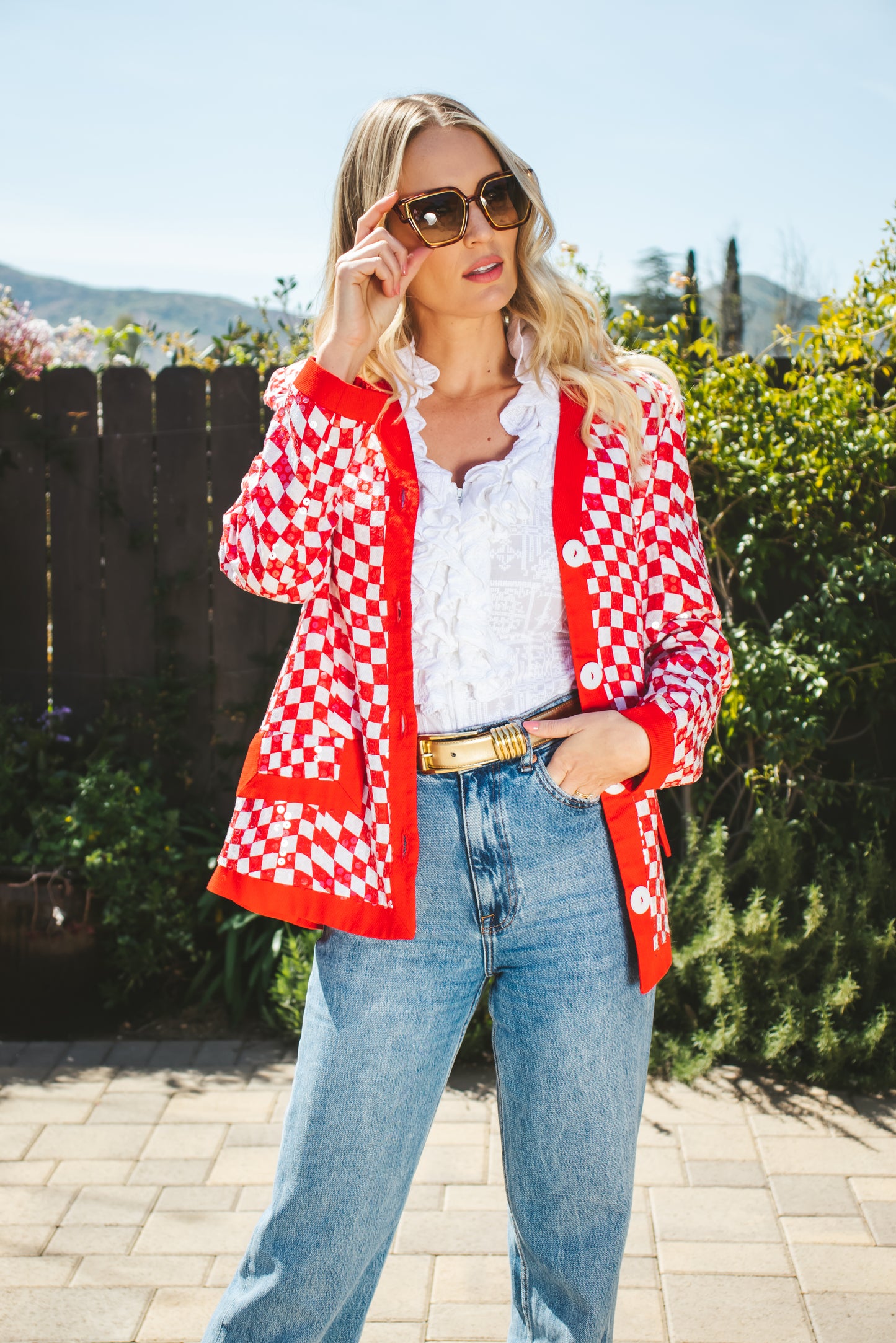 80's Red and White Cotton Blazer M/L