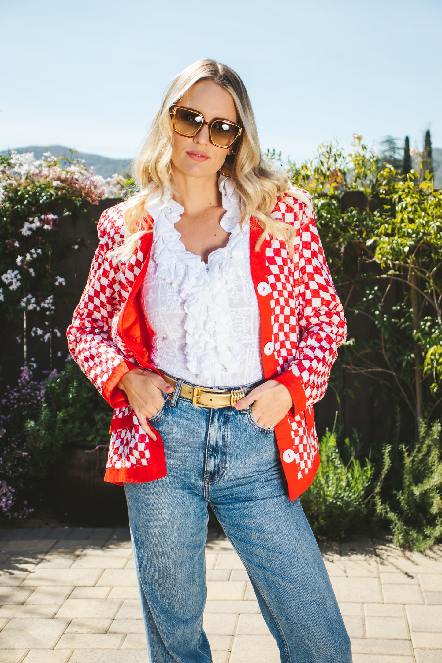 80's Red and White Cotton Blazer M/L