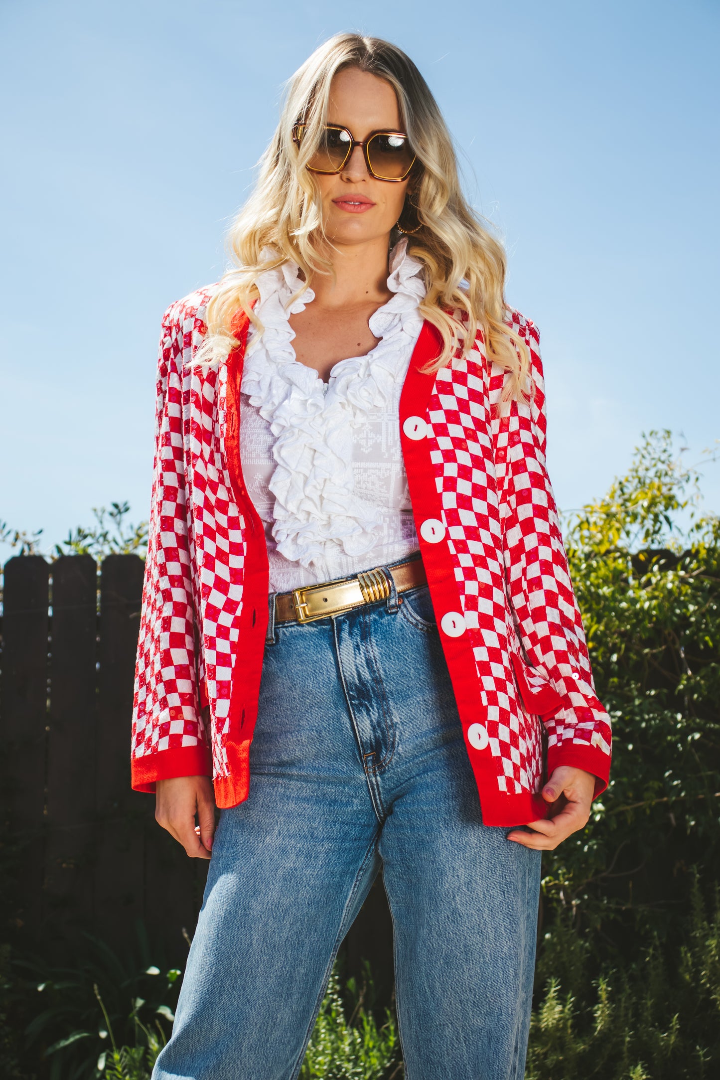 80's Red and White Cotton Blazer M/L