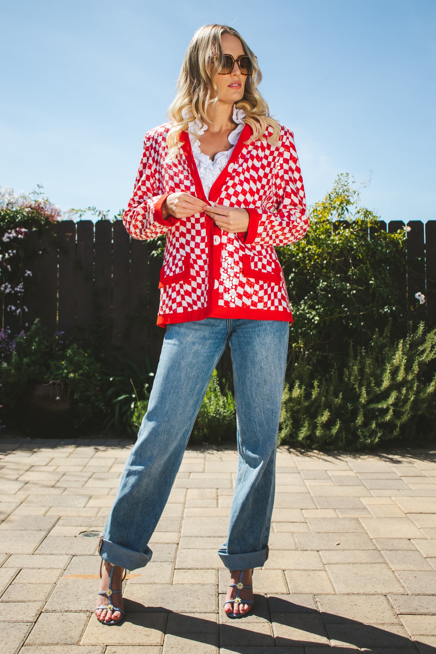 80's Red and White Cotton Blazer M/L