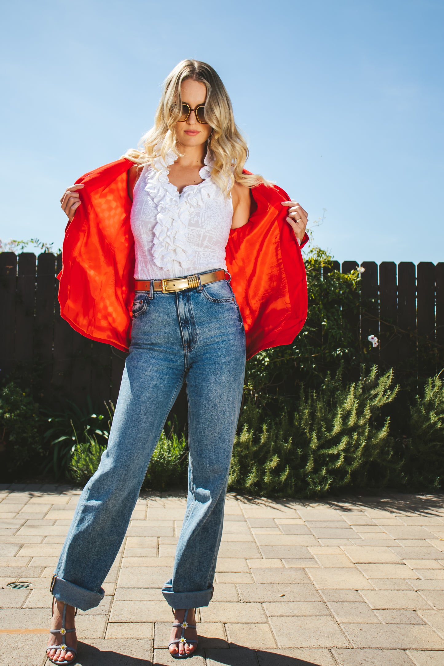 80's Red and White Cotton Blazer M/L