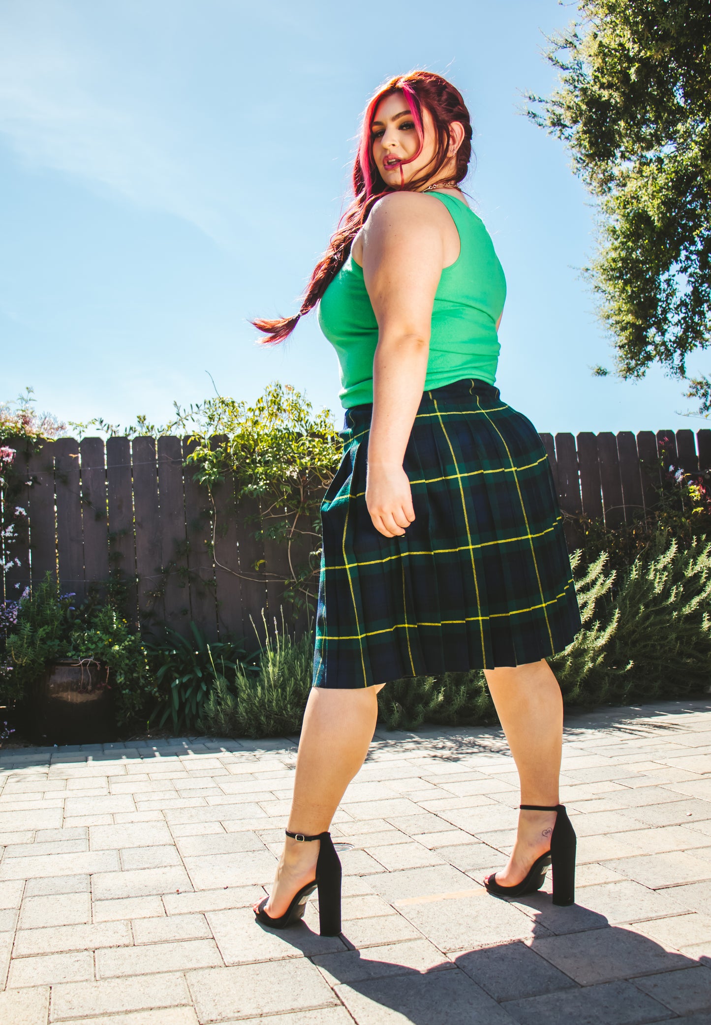 70's Green Tartan Plaid Kilt L/XL