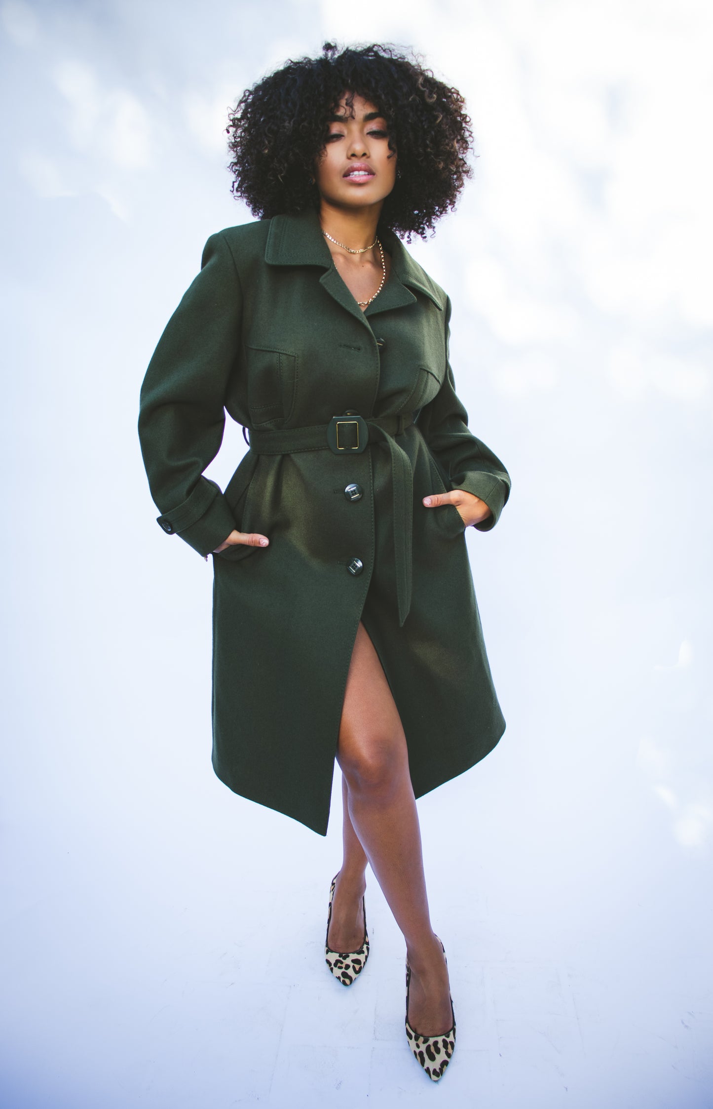 80's Long Olive Wool Overcoat M/L