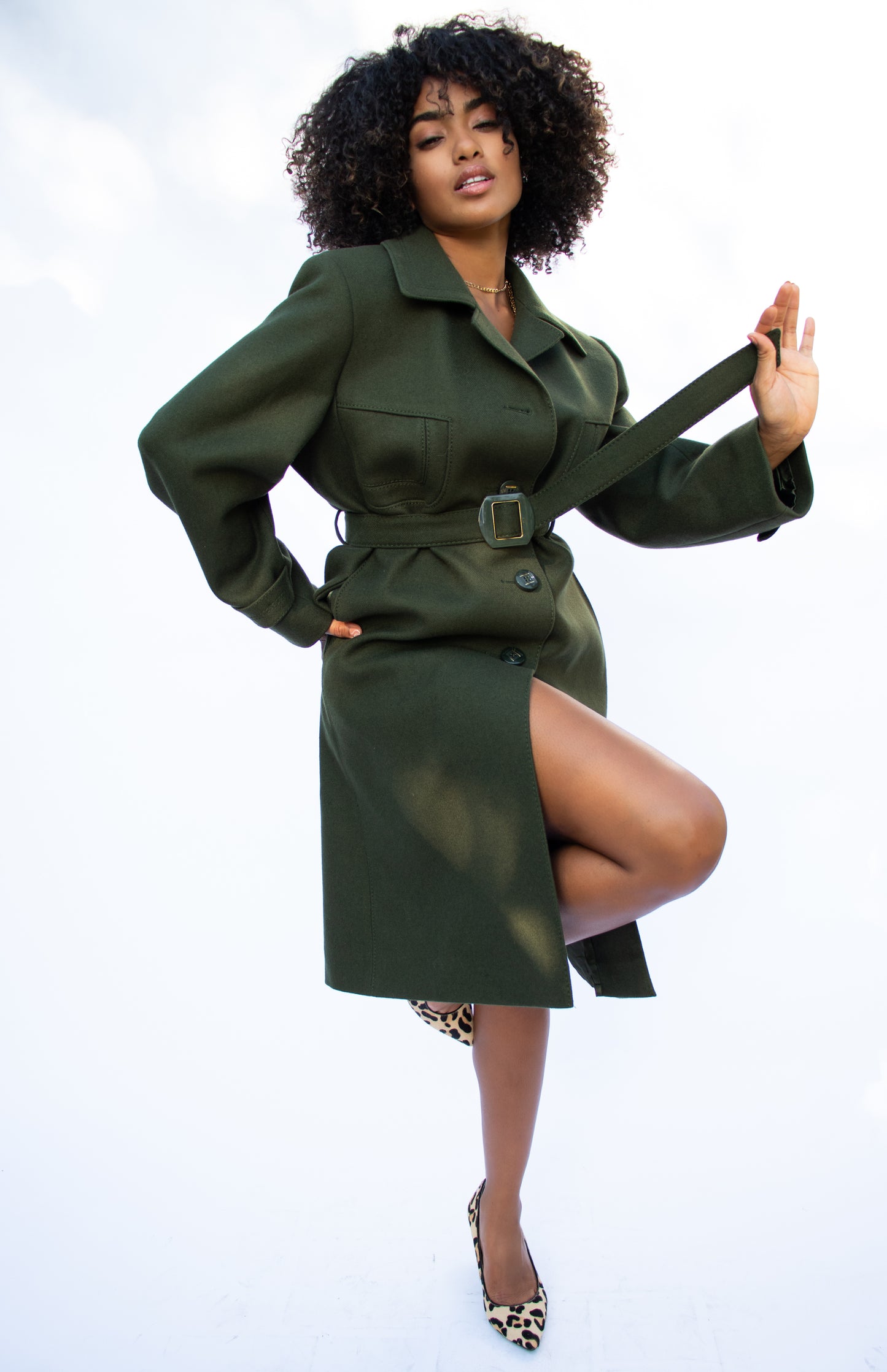 80's Long Olive Wool Overcoat M/L