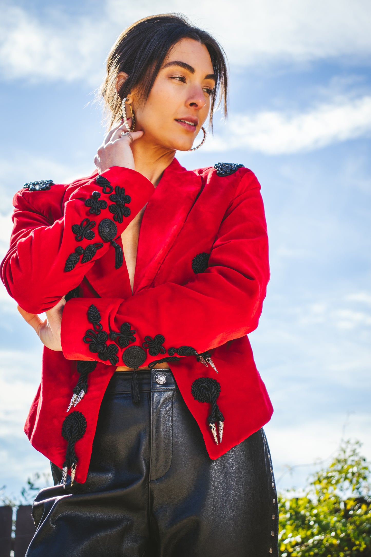 80's Custom Red Velvet Bolero Jacket M/L/XL