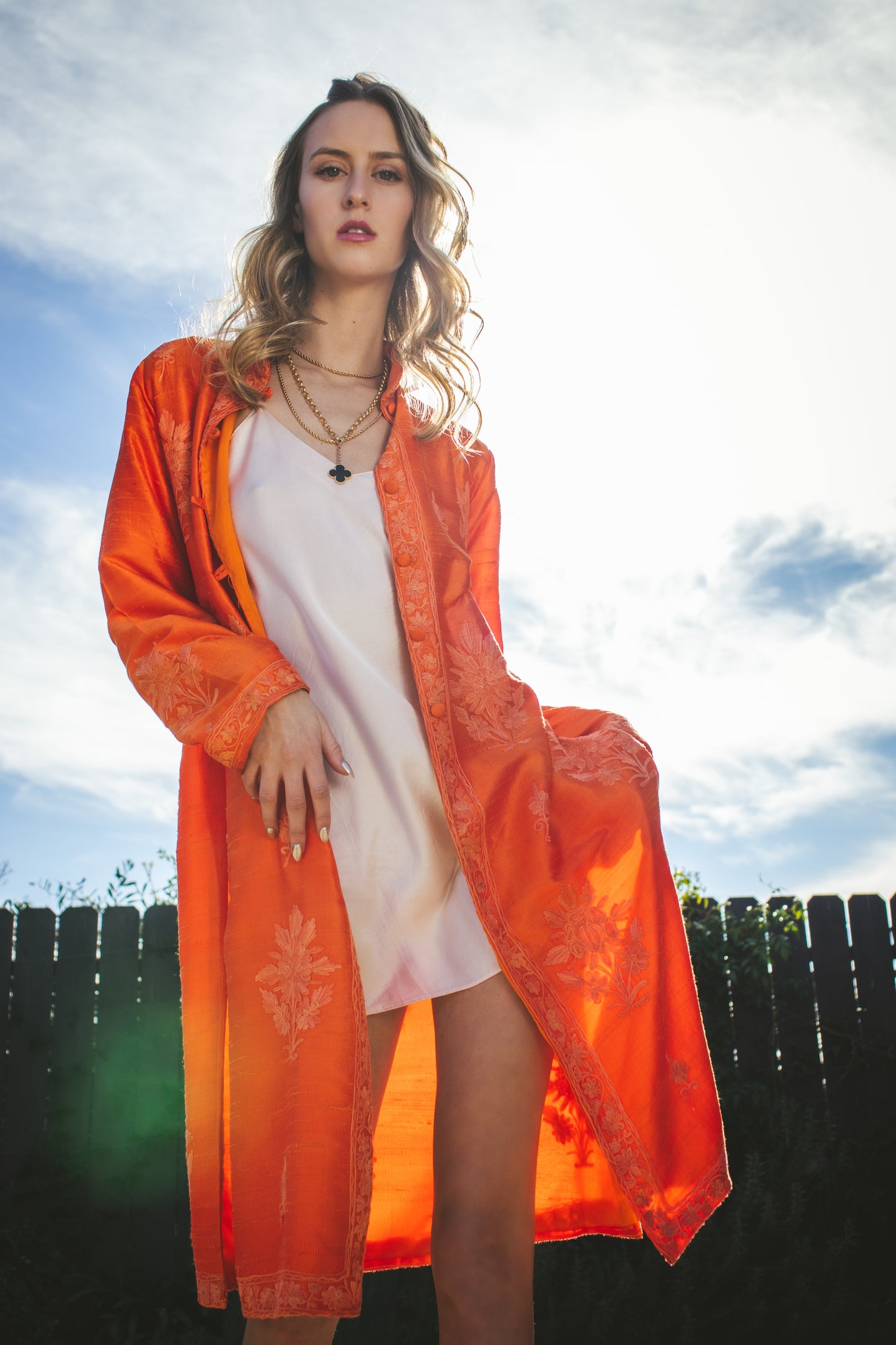 60's Orange Silk Jacket M/L