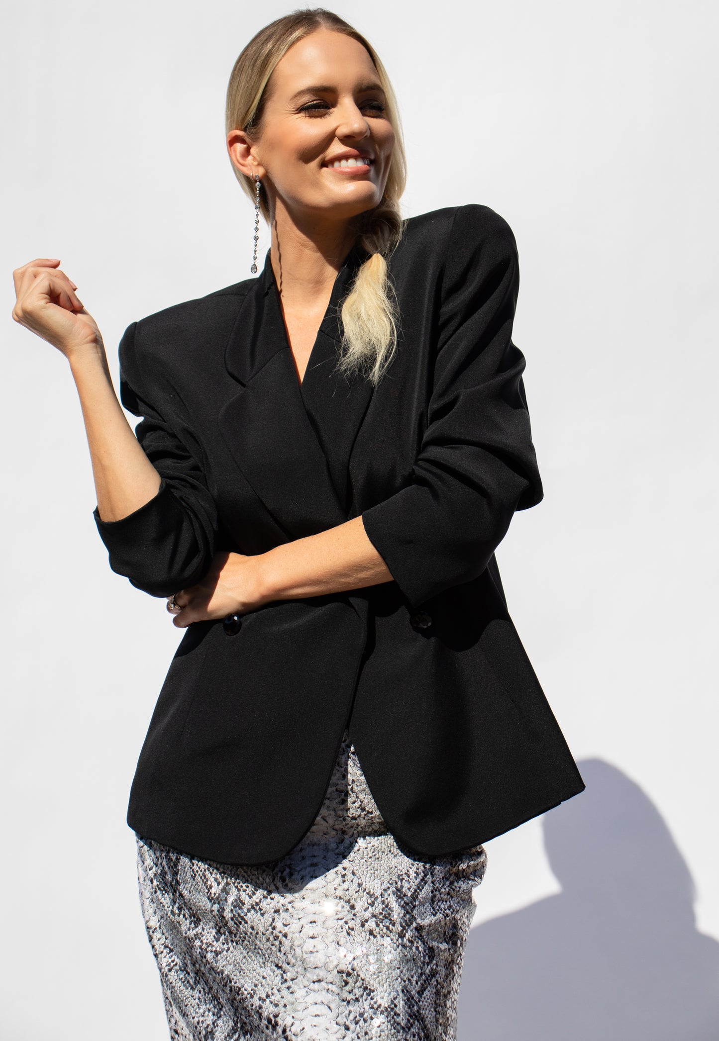 80's Eva Chun Black and Snakeskin Skirt Suit M/L