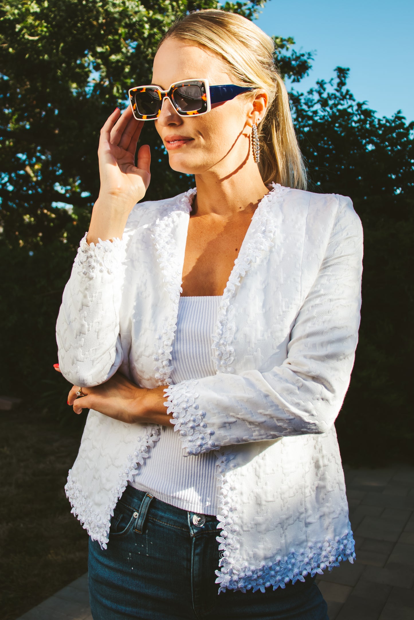 70's White Cotton Lace Jacket S