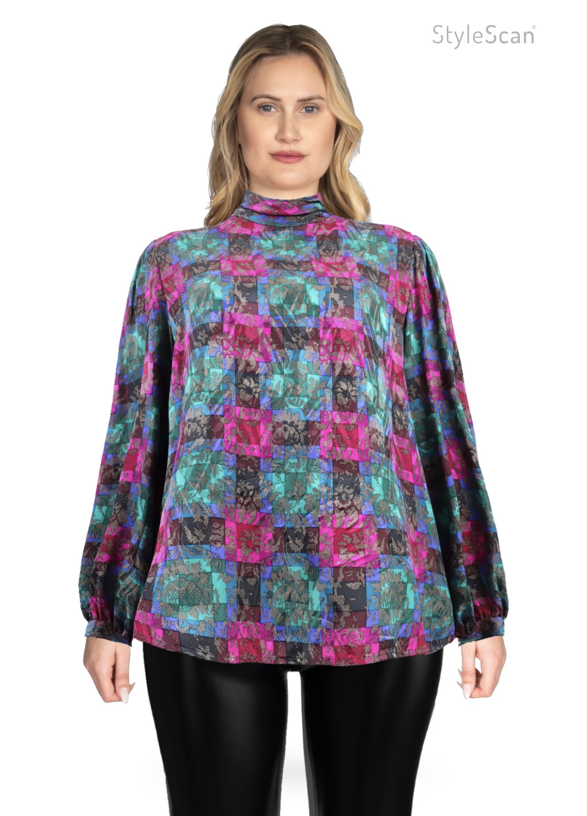 80's Silk Patterned Blouse L/XL