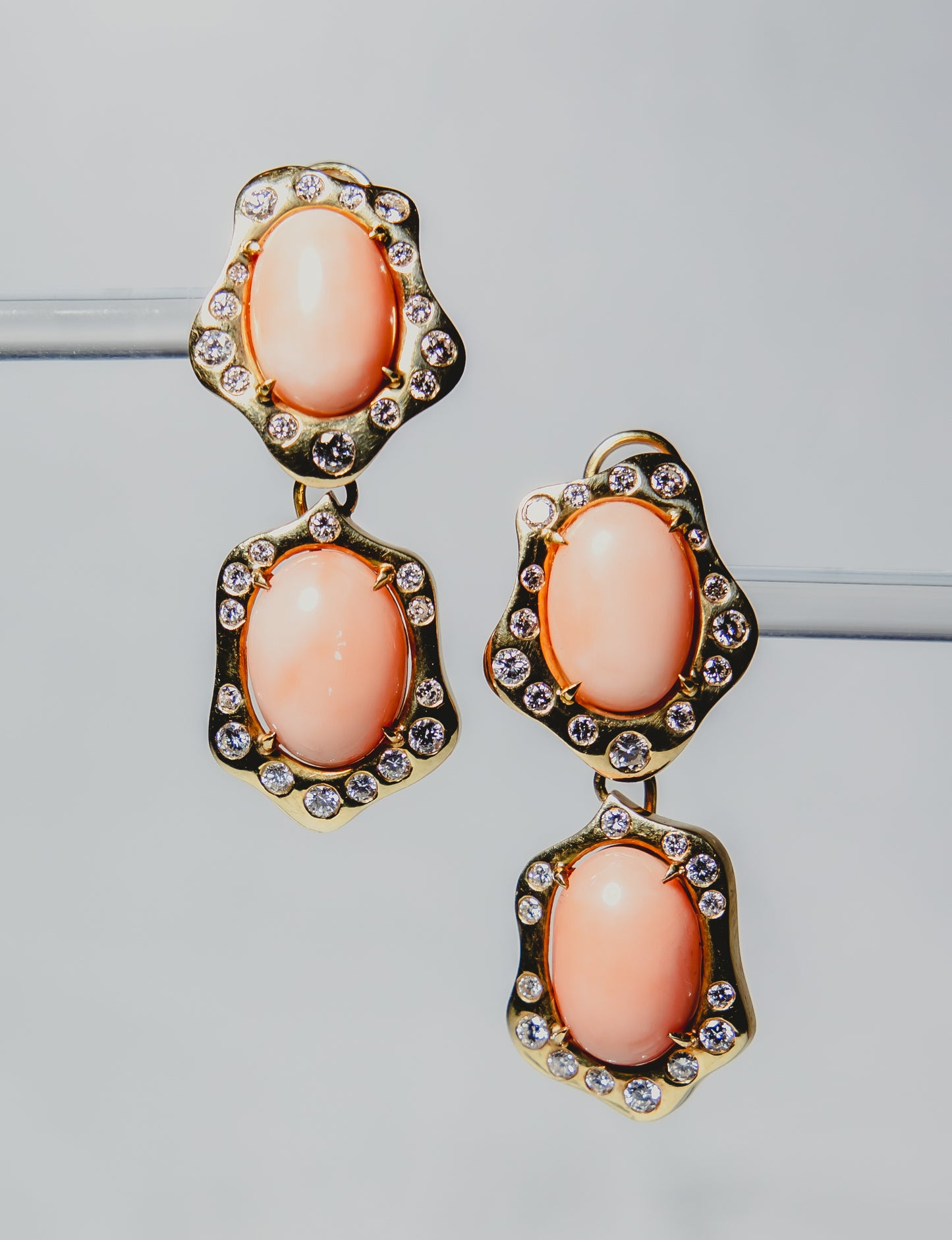 Coral & Diamond Drop Earrings