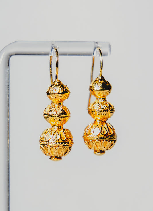 Gold Carved Drop Earrings