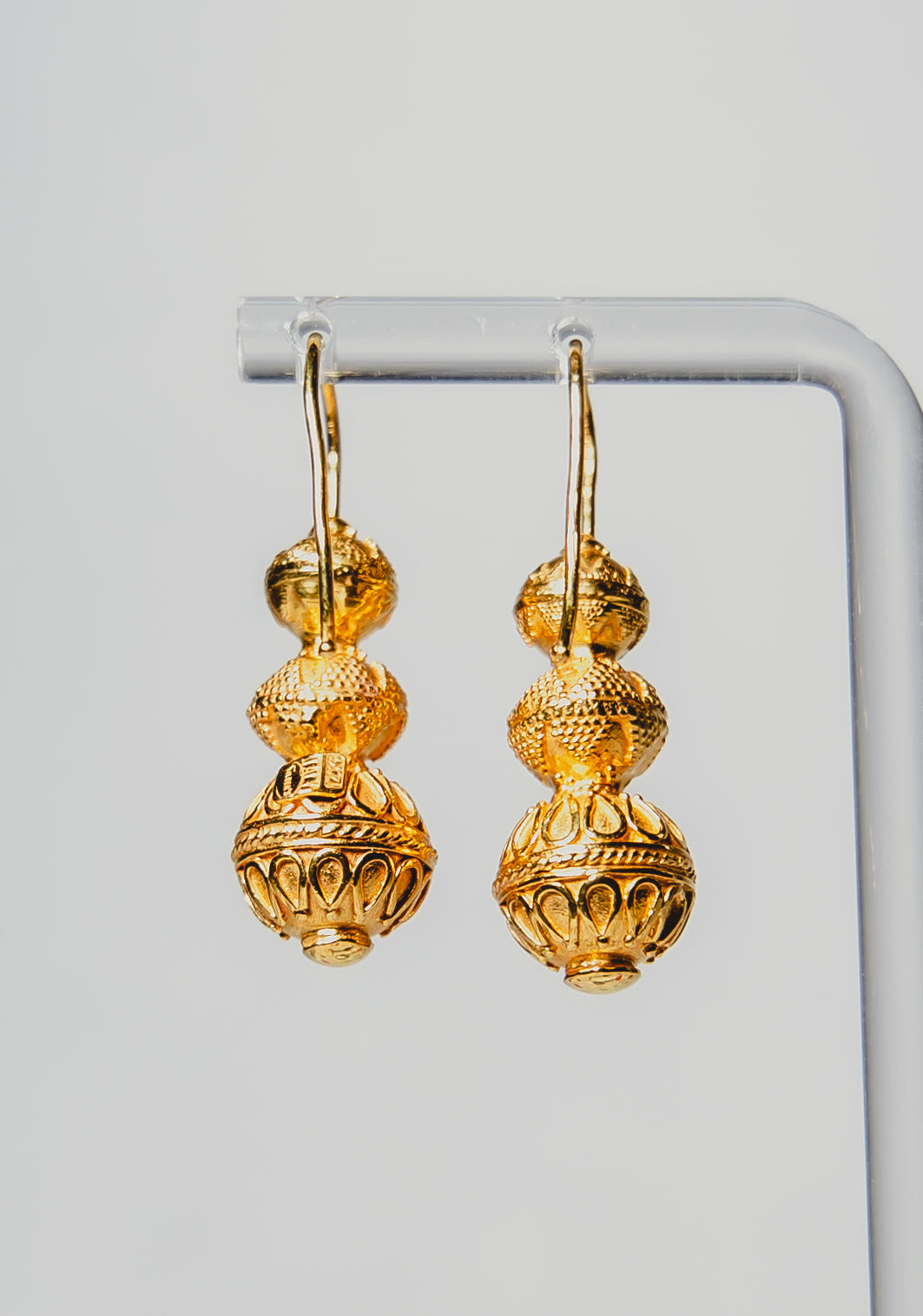 Gold Carved Drop Earrings