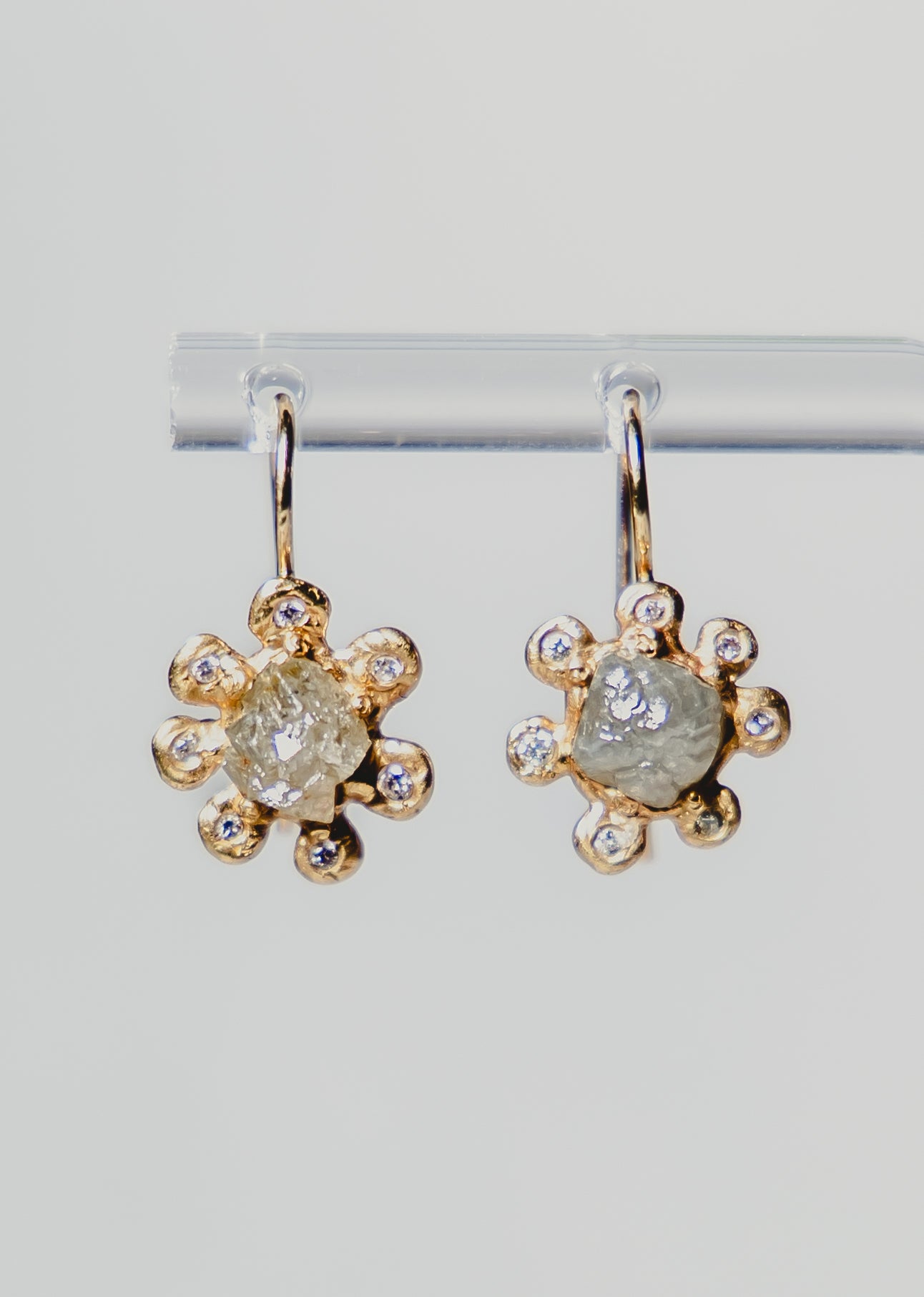 Raw Diamond Flower Earrings