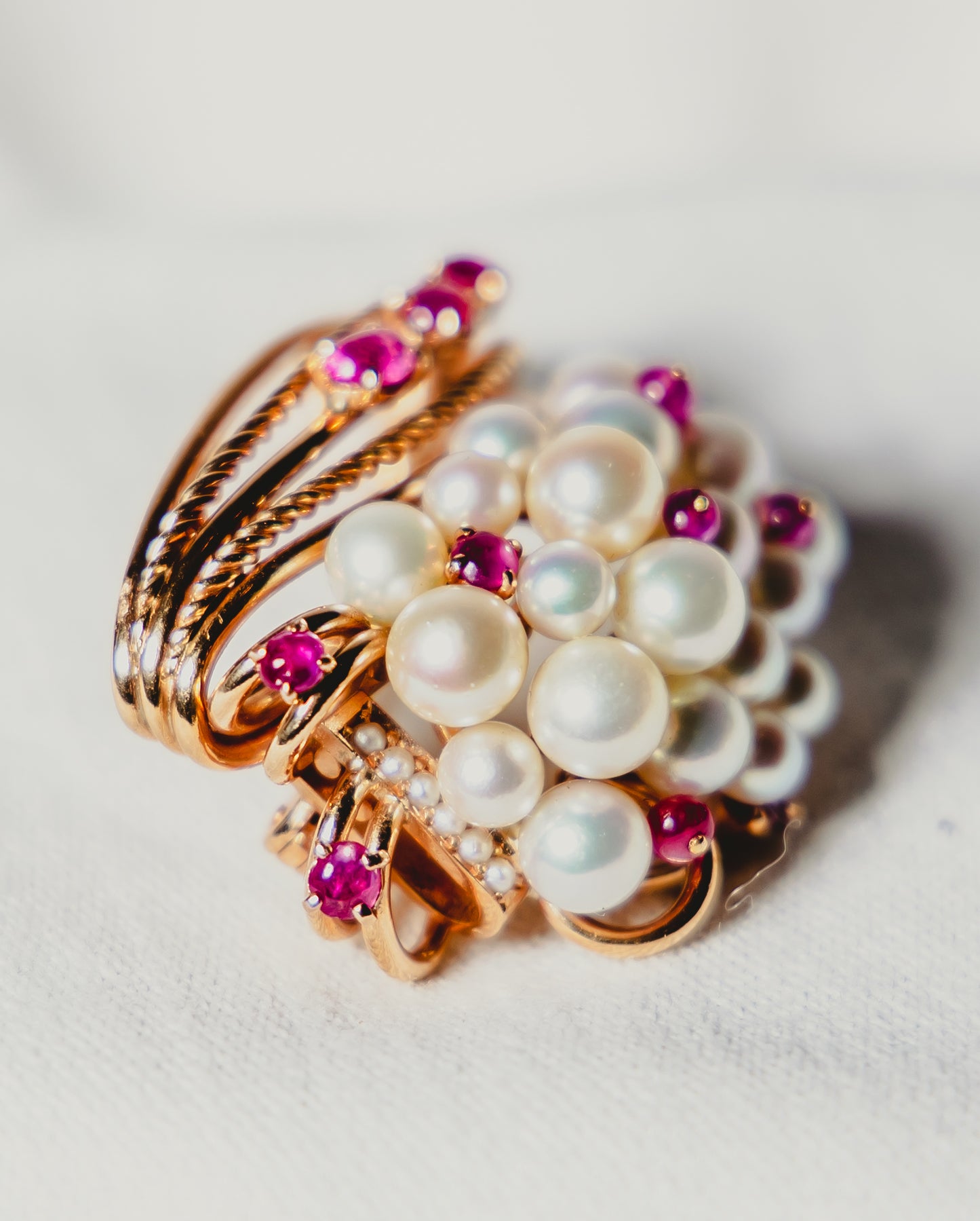 Pearl & Ruby Gold Brooch