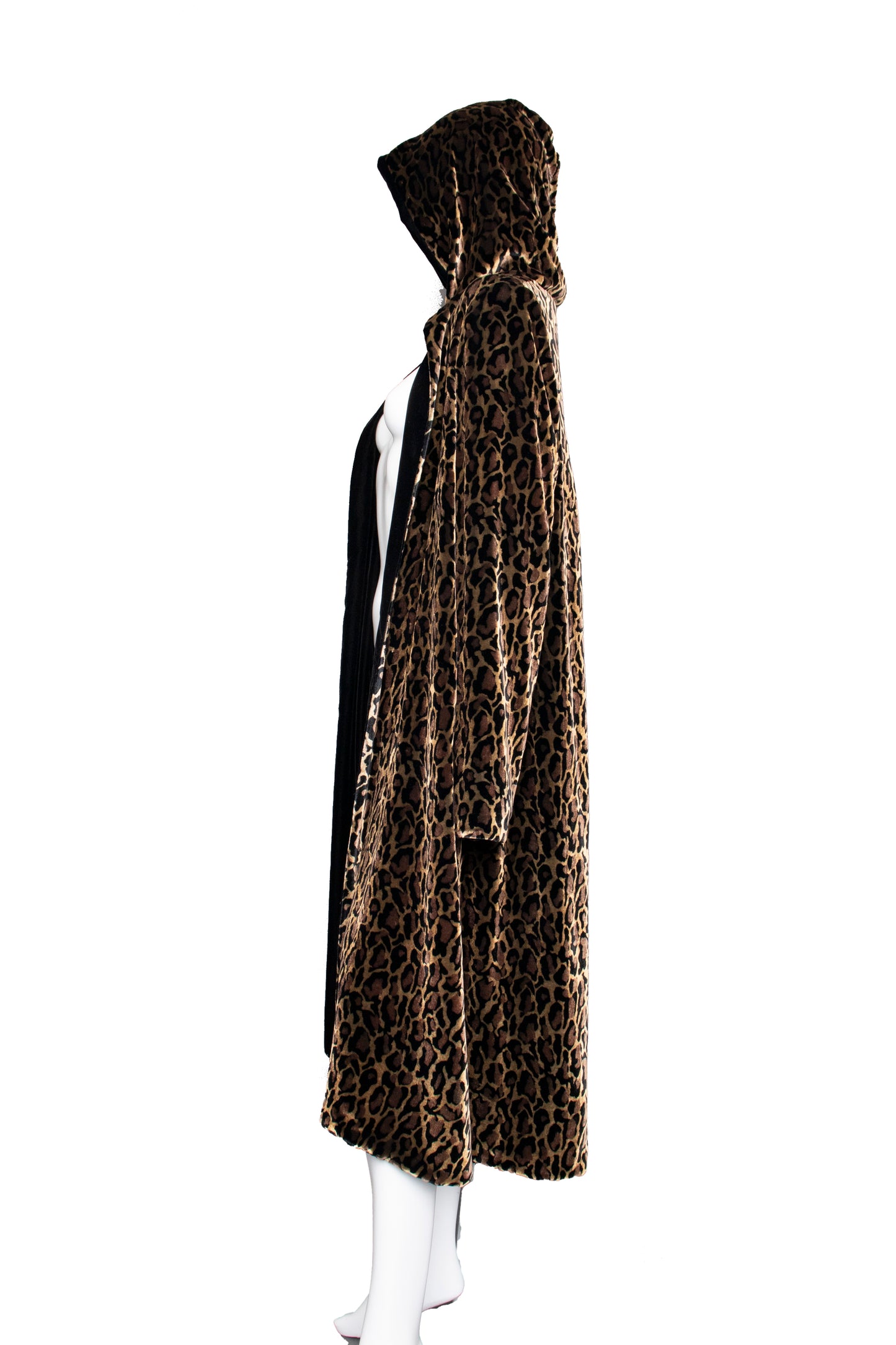 00s Leopard Print & Black Velvet Coat S/M