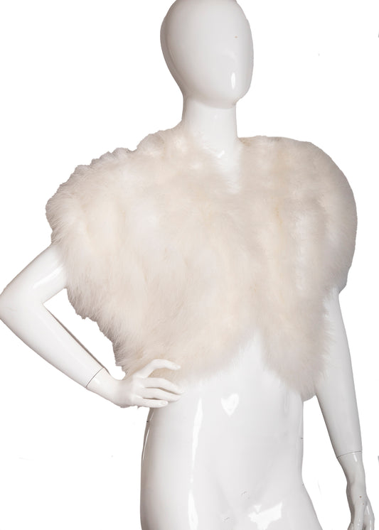 70s White Marabou Vest M