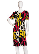 Black Red Yellow Vintage Silk Sequin Short Sleeve Knee Length Dress