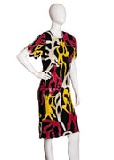 Black Red Yellow Vintage Silk Sequin Short Sleeve Knee Length Dress