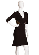 Roberto Cavalli Brown Gold 3/4 Sleeve Sequin Mini Dress