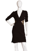 Roberto Cavalli Brown Gold 3/4 Sleeve Sequin Mini Dress