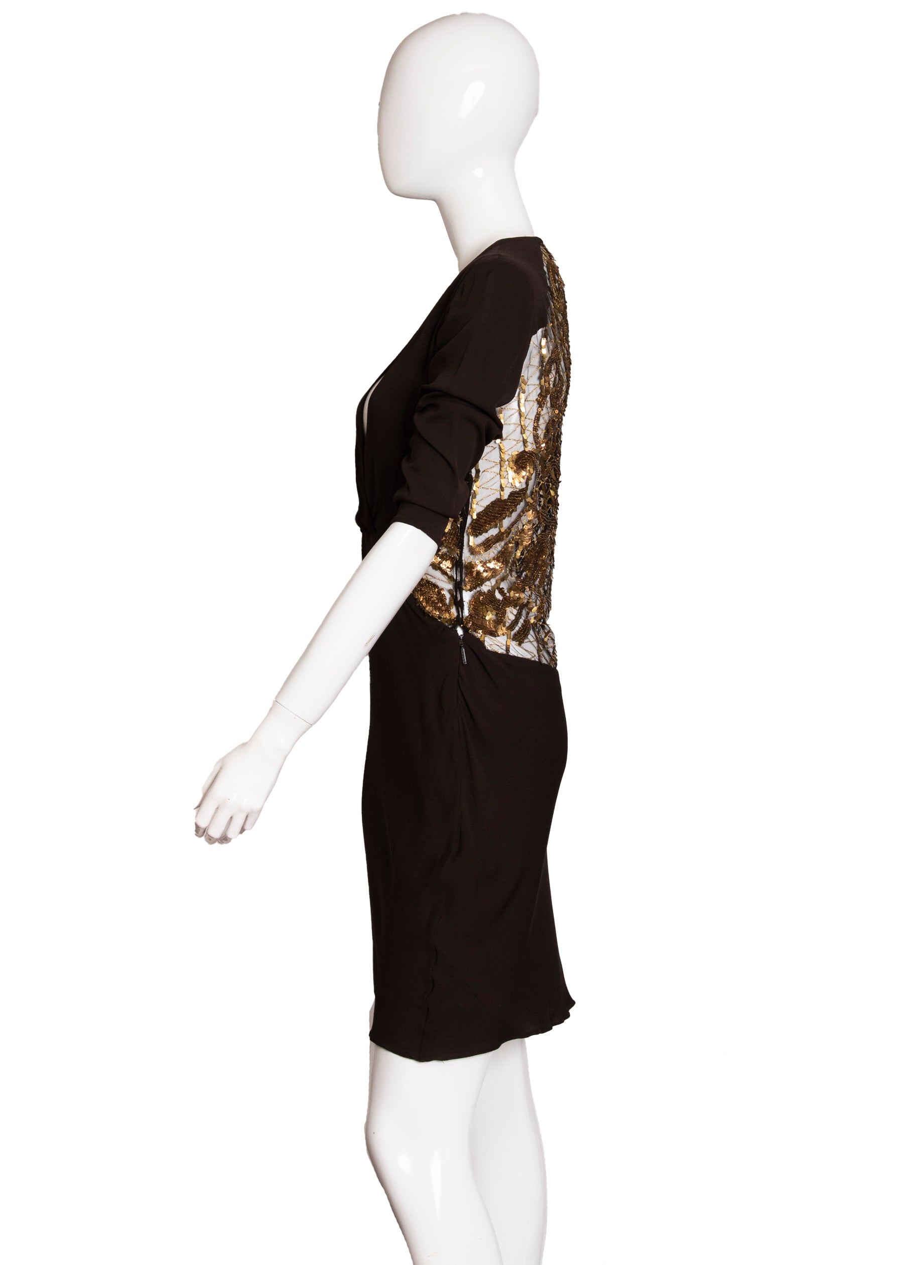 Roberto Cavalli Brown Gold 3/4 Sleeve Sequin Mini Dress – Buzz Vintage  Boutique