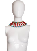 Julie Rubano Red Blue Beaded Egyptian Revival Collar Necklace