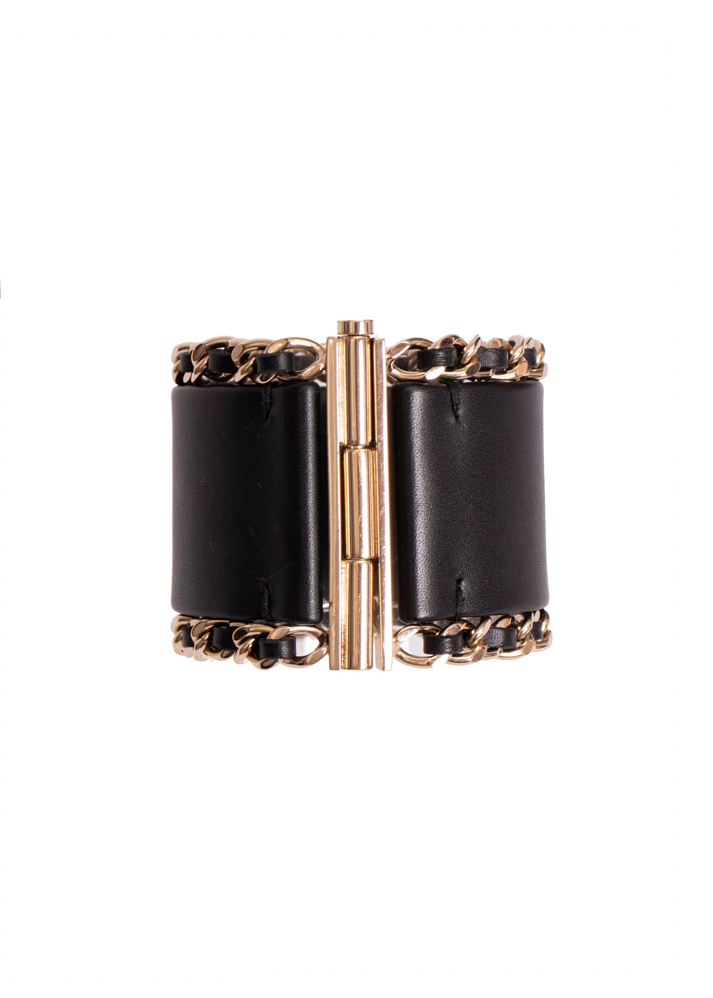 Chanel Leather & Gold Chain Cuff Bracelet
