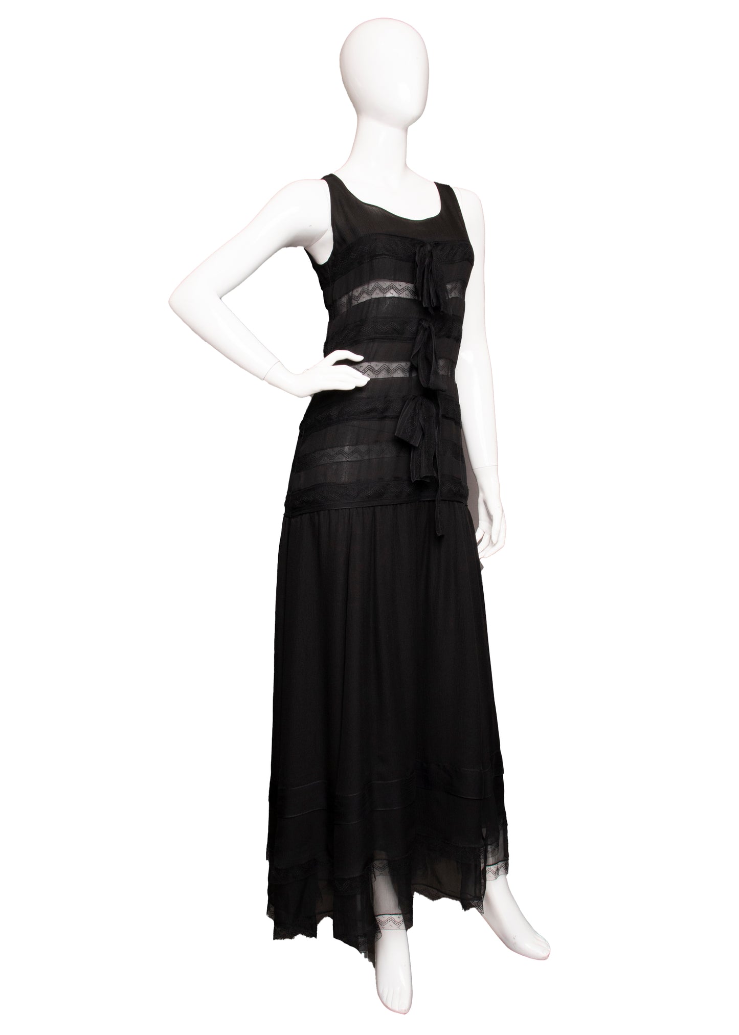 90s Chanel Silk & Lace Black Dress S