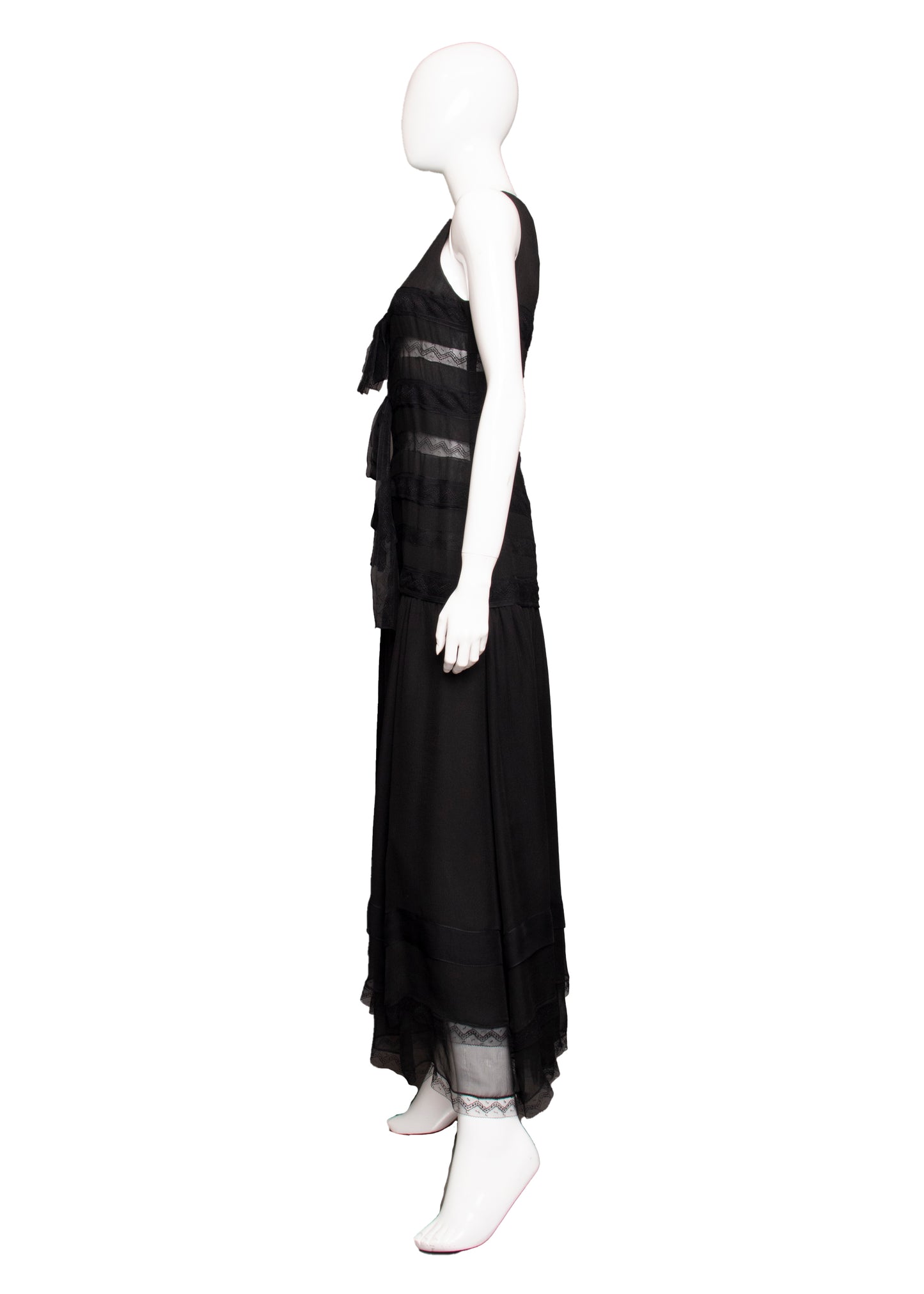 90s Chanel Silk & Lace Black Dress S