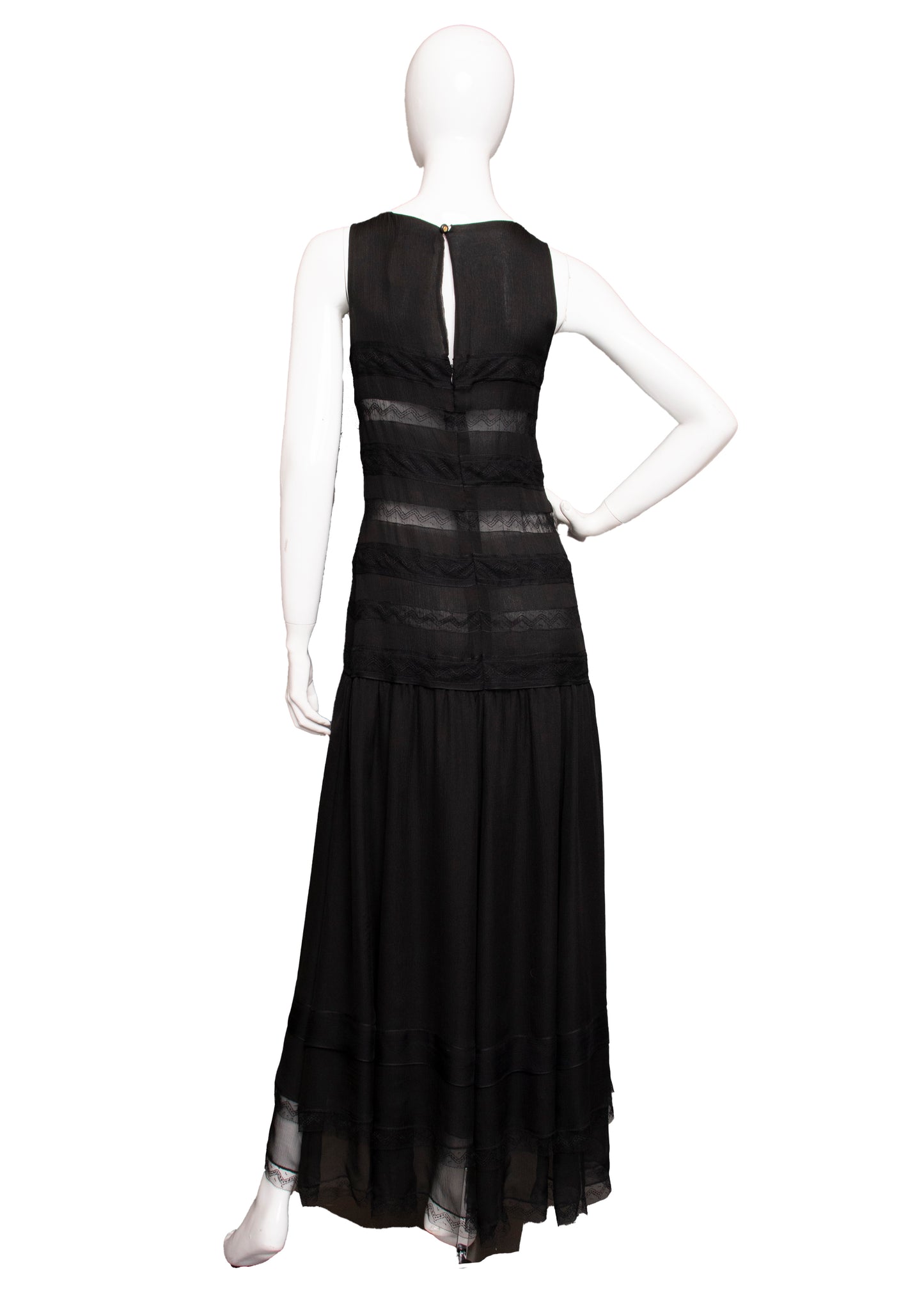 90s Chanel Silk & Lace Black Dress S