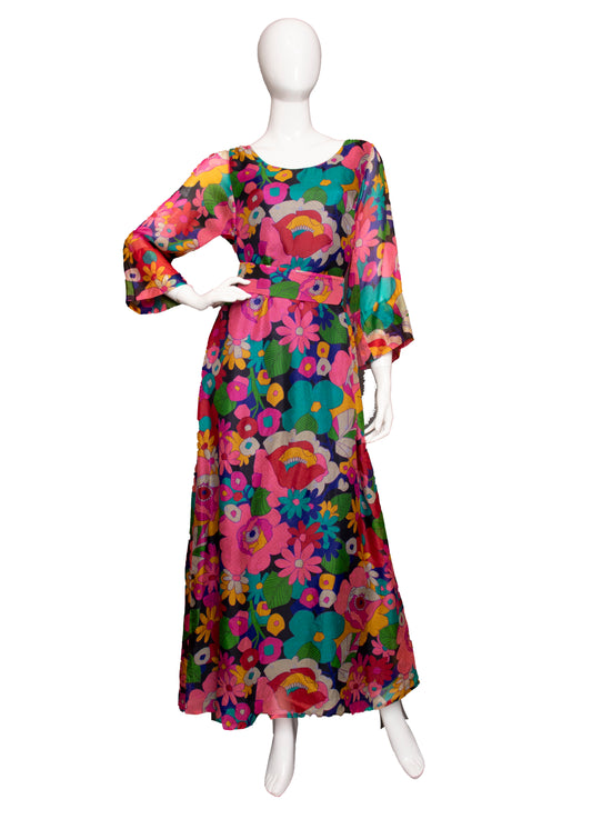 70s Floral Maxi Dress M/L