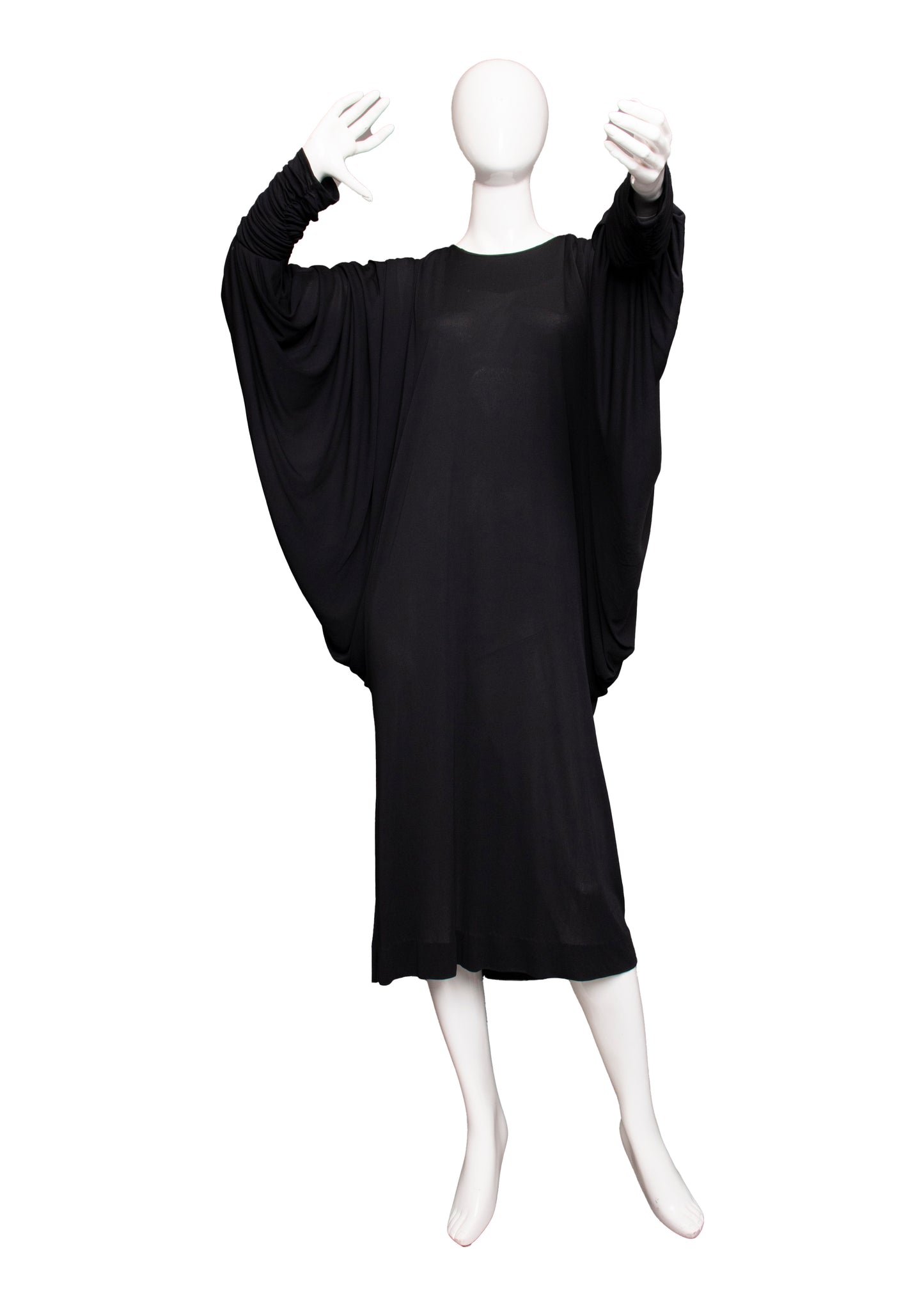 80s Jackie Bernard Black Bat Wing Dress L/XL