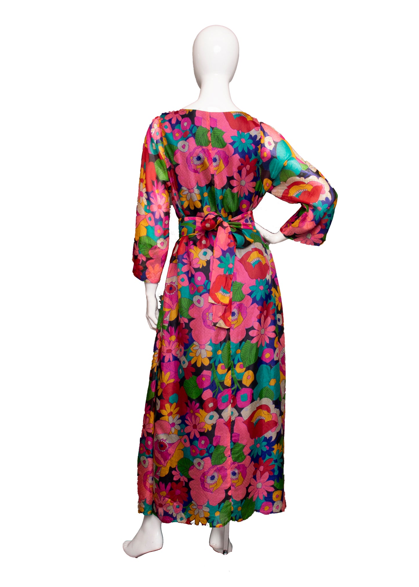 70s Floral Maxi Dress M/L